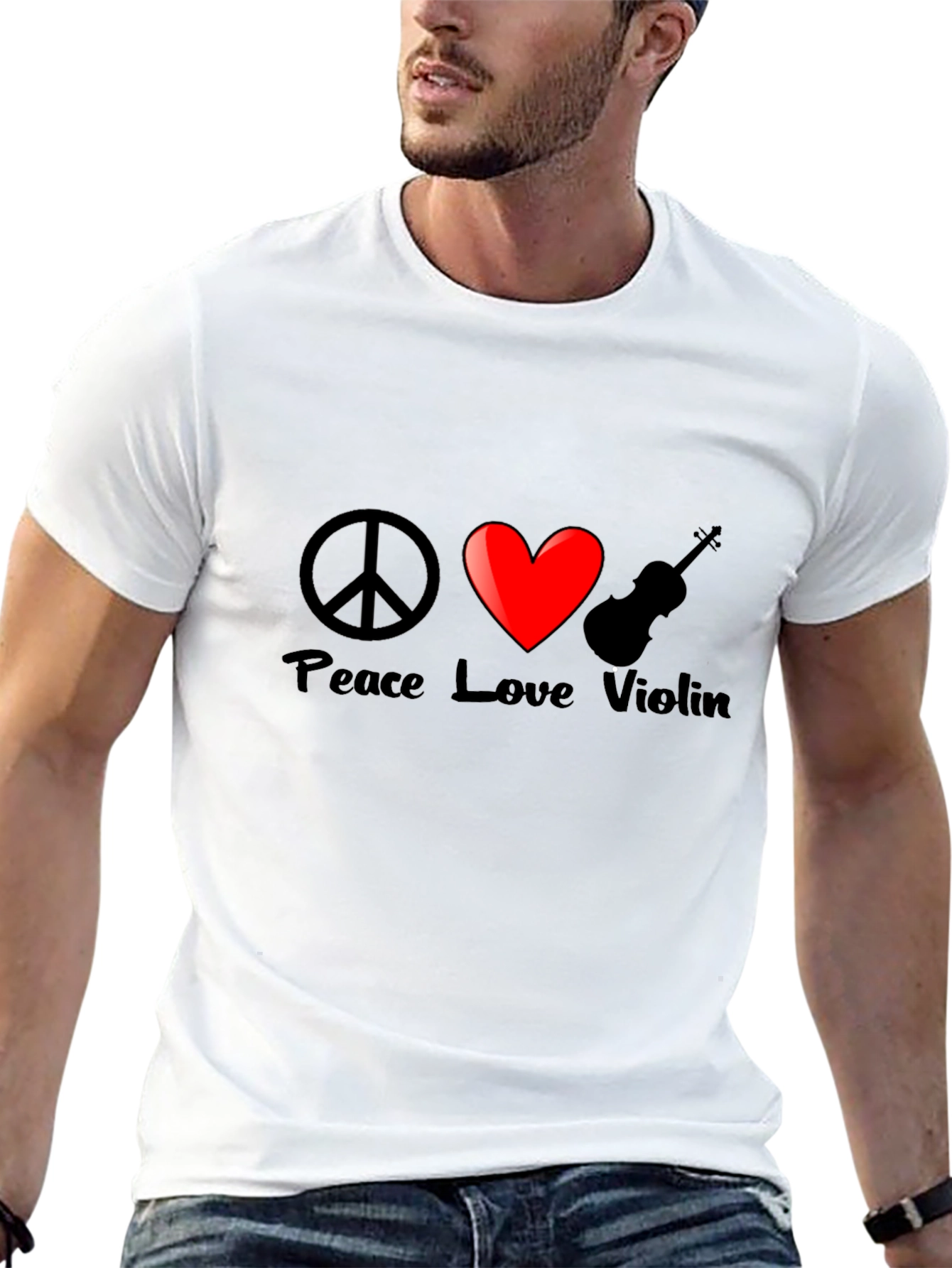 Peace Love Violin Graphic T-Shirt - Black