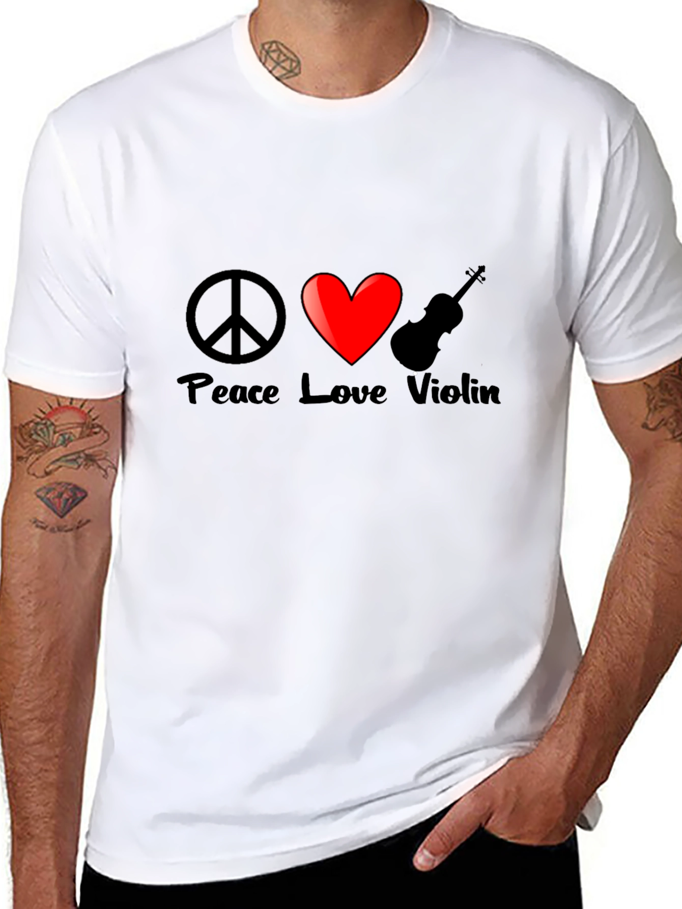 Peace Love Violin Graphic T-Shirt - Black