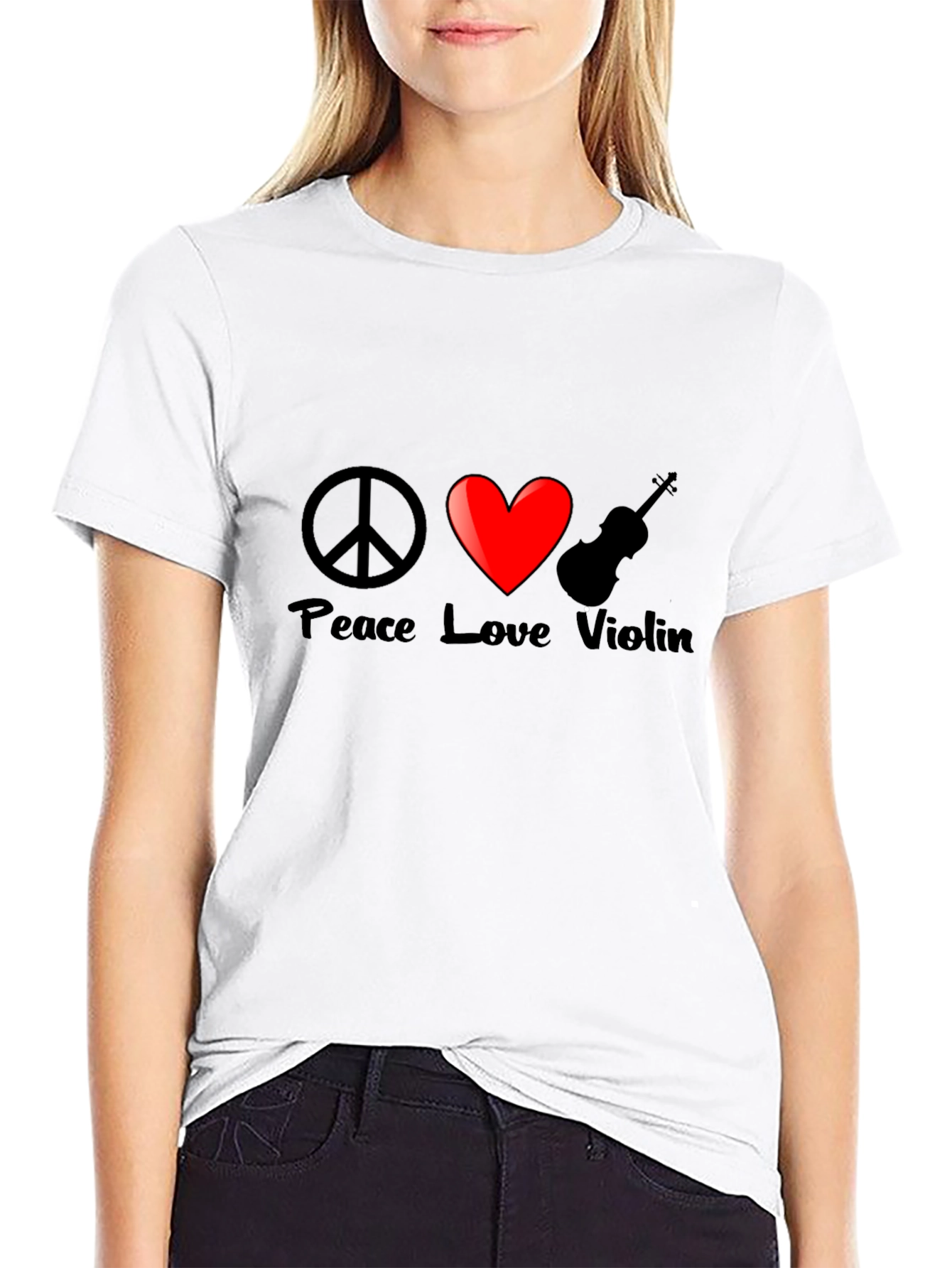 Peace Love Violin Graphic T-Shirt - Black