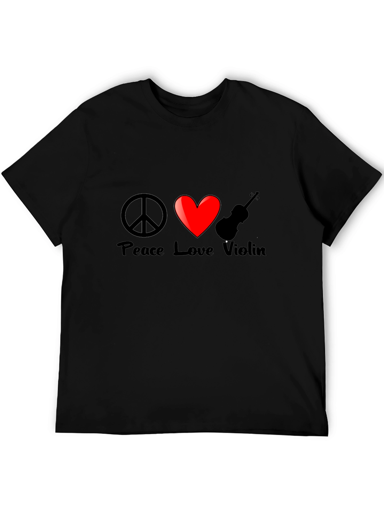 Peace Love Violin Graphic T-Shirt - Black