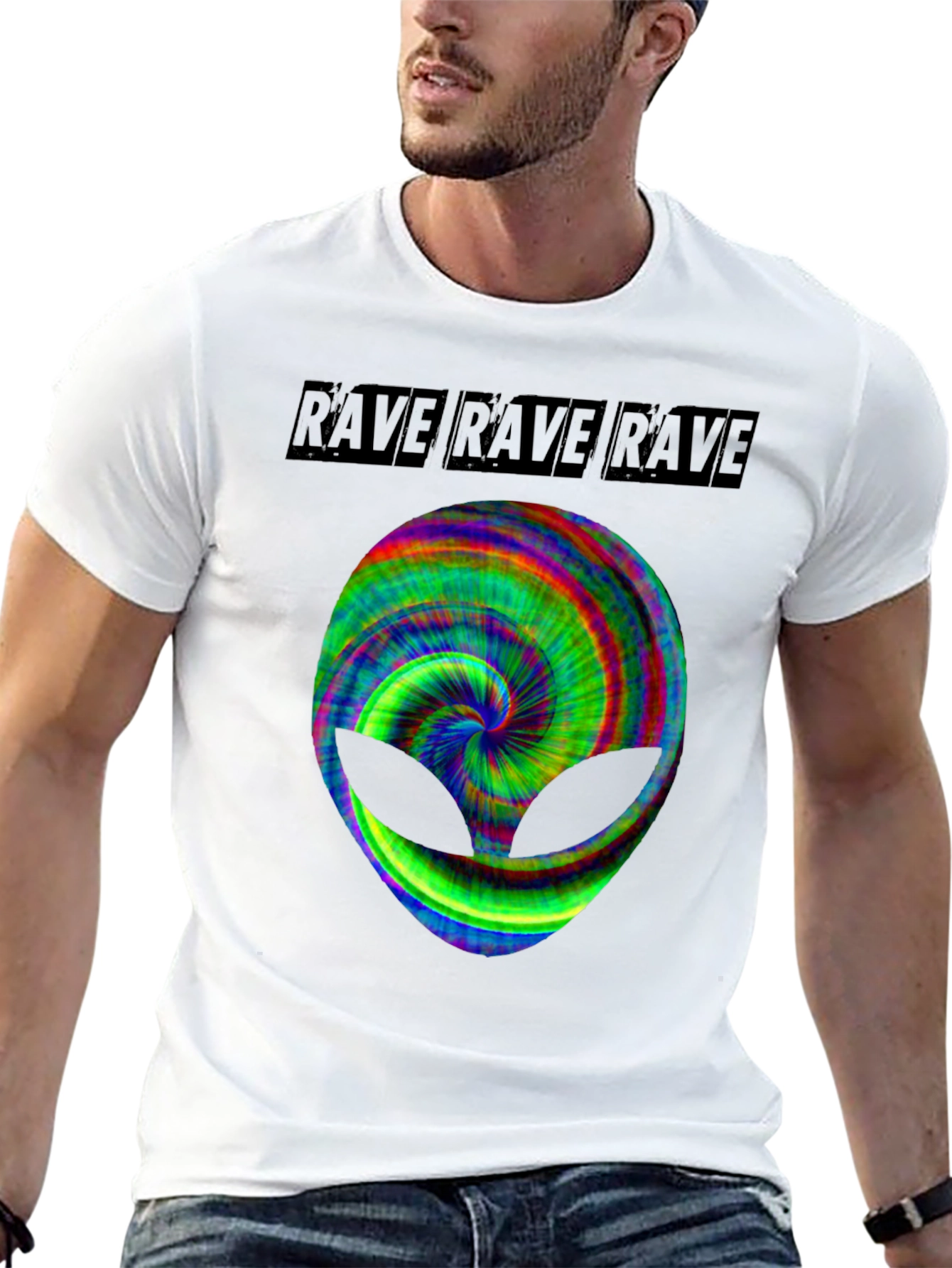 Rave Alien Graphic Tee - Black Cotton T-Shirt