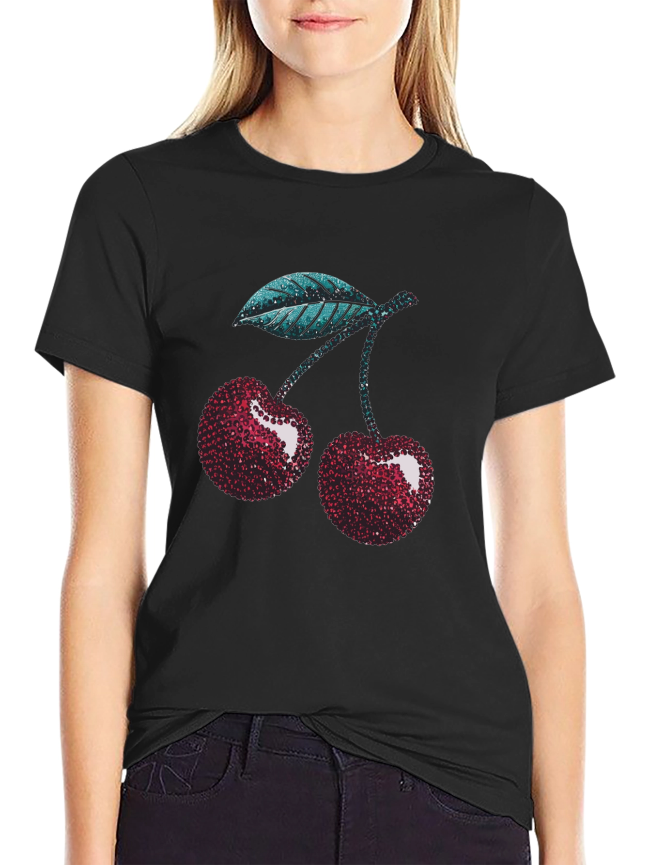 Sparkling Cherry Graphic Tee - Trendy Fruit Design