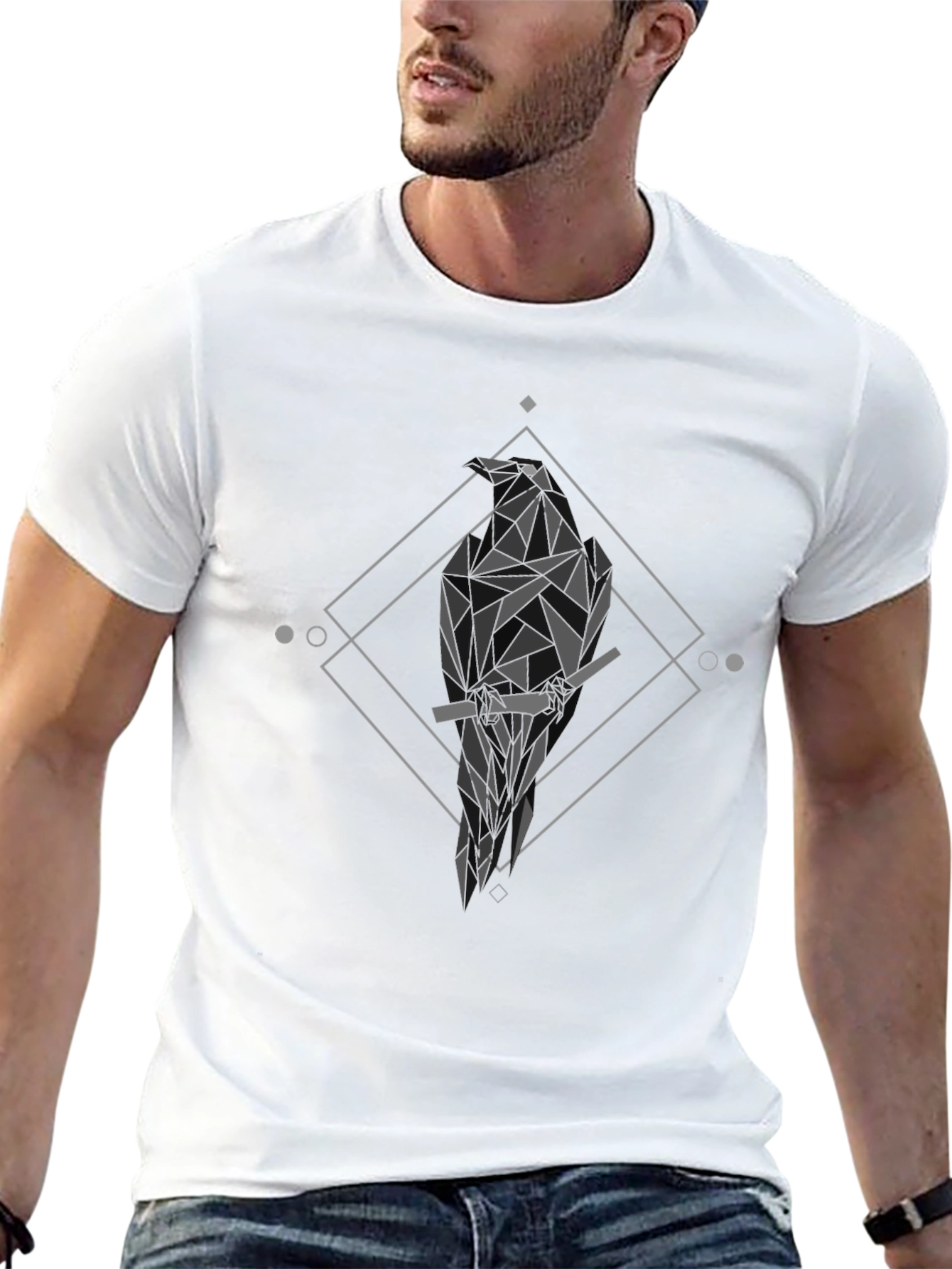 Geometric Raven Graphic Tee - Modern Streetwear