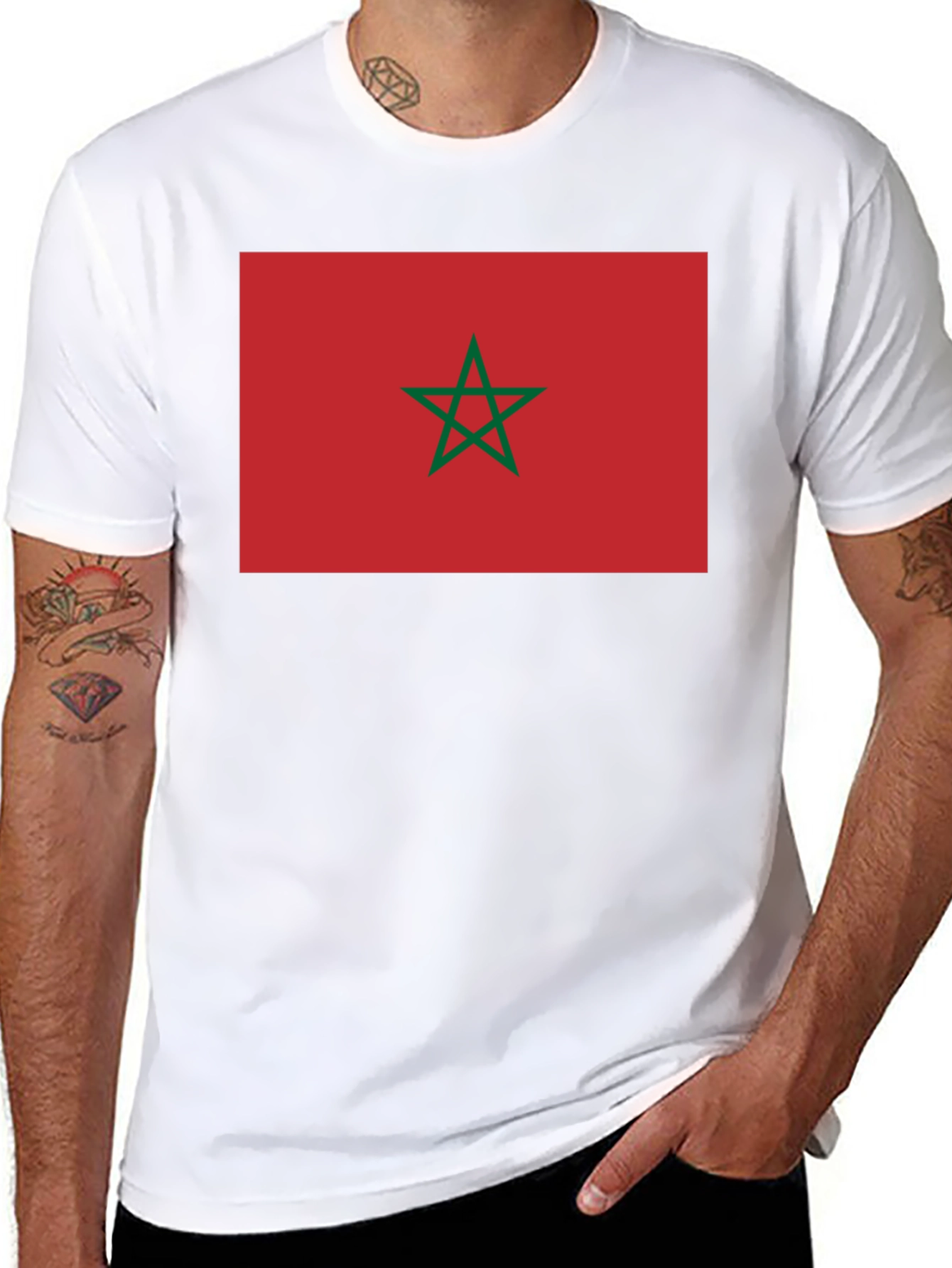 Morocco Flag Graphic Tee - Black Cotton T-Shirt