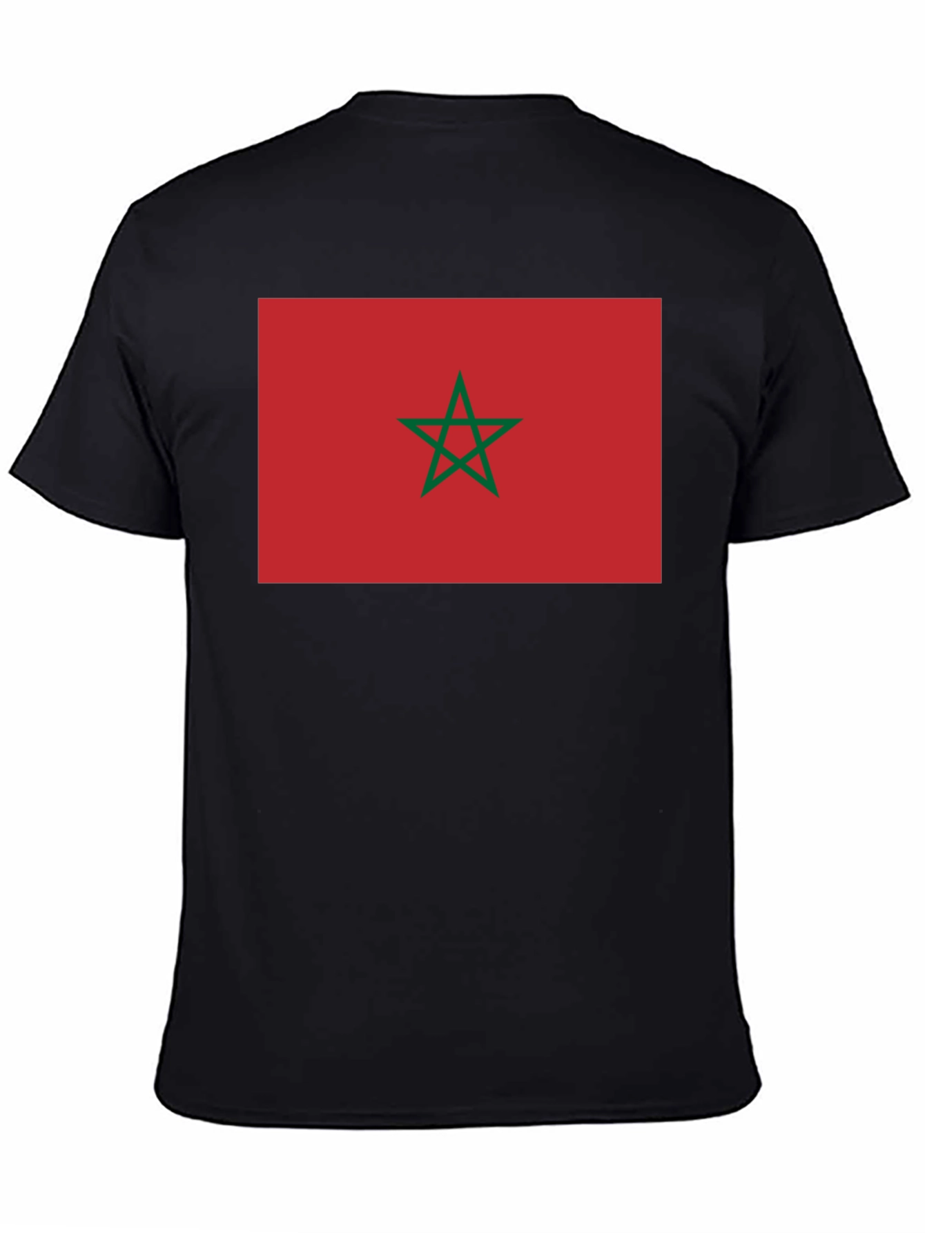 Morocco Flag Graphic Tee - Black Cotton T-Shirt