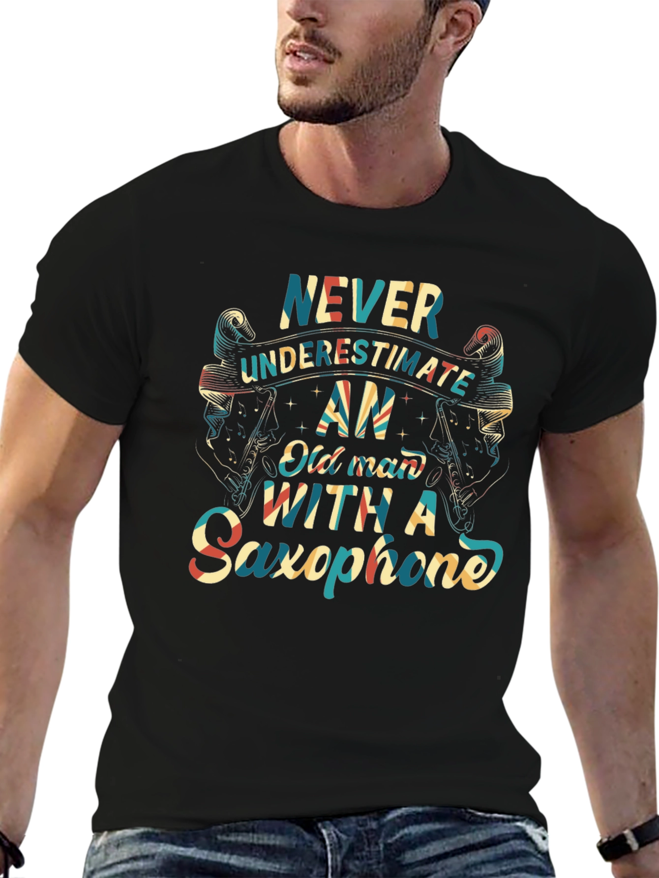 Never Underestimate Old Man With Saxophone T-Shirt