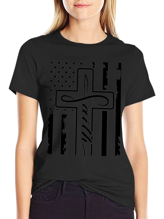Faith Cross American Flag Graphic T-Shirt