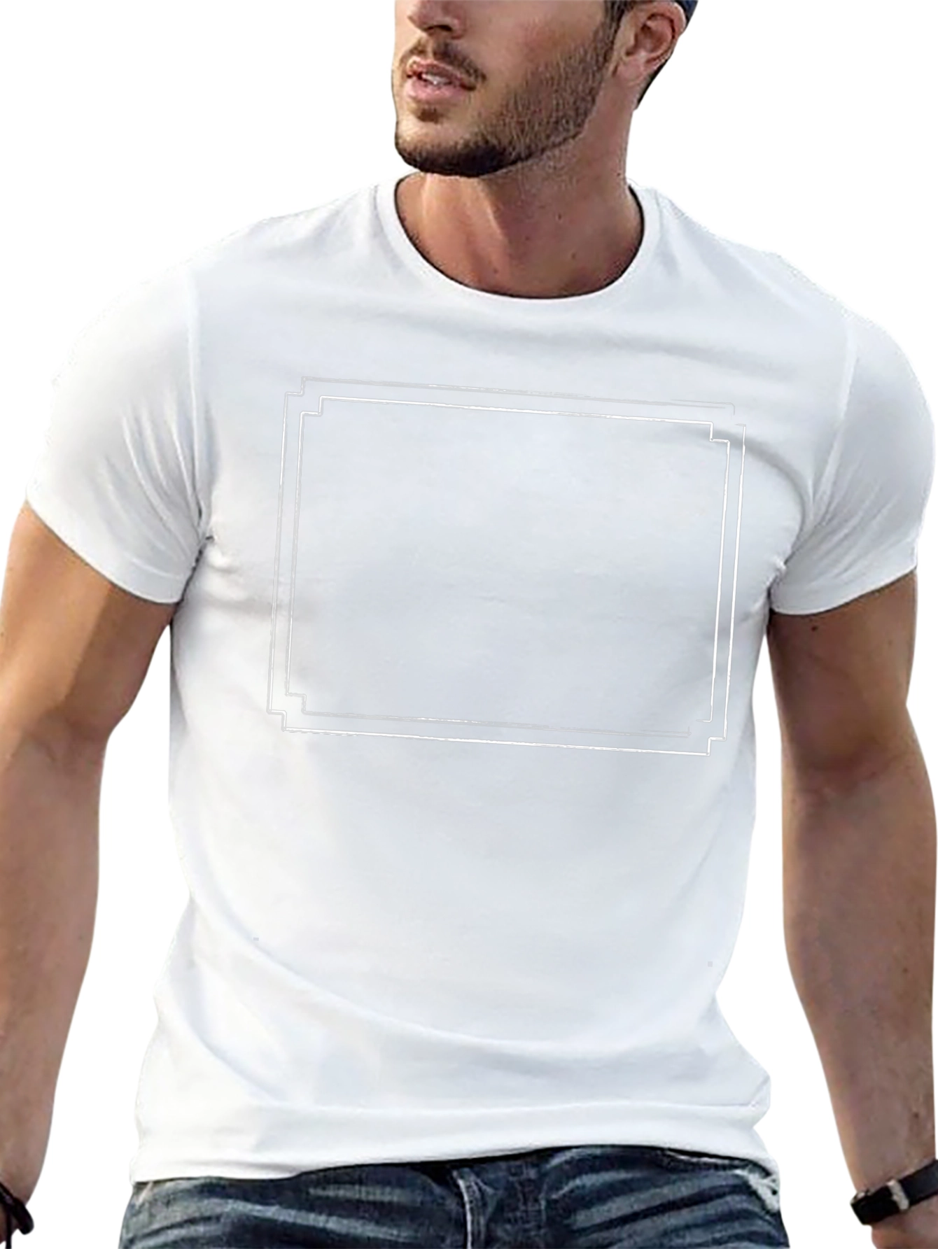 Mens Black Graphic Tee with Double Border Design