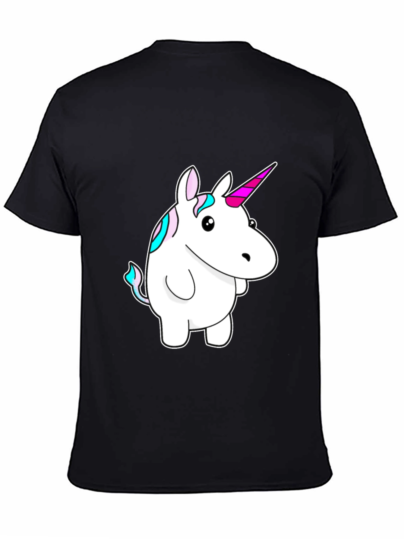 Unicorn Cartoon Graphic Print Black T-Shirt