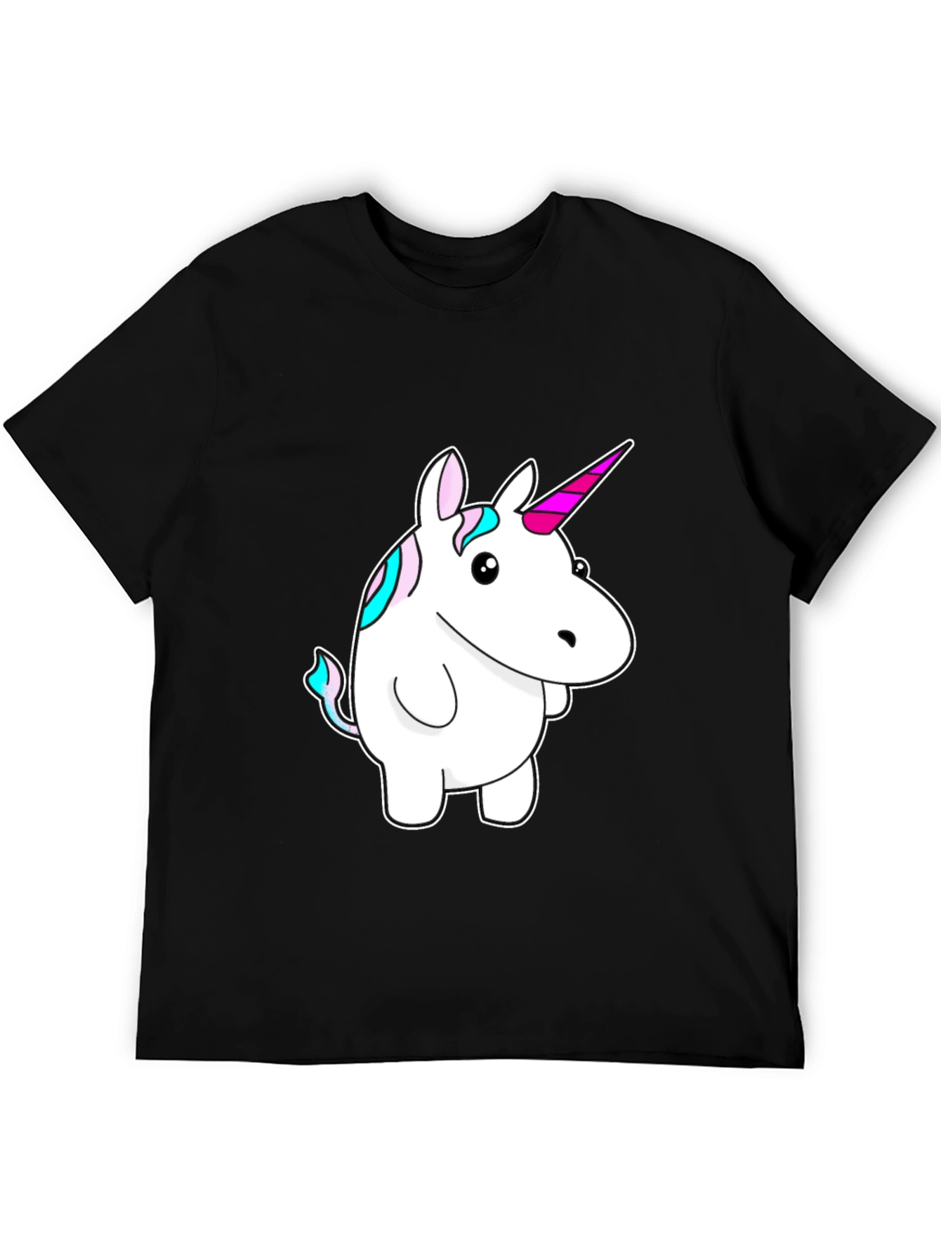 Unicorn Cartoon Graphic Print Black T-Shirt