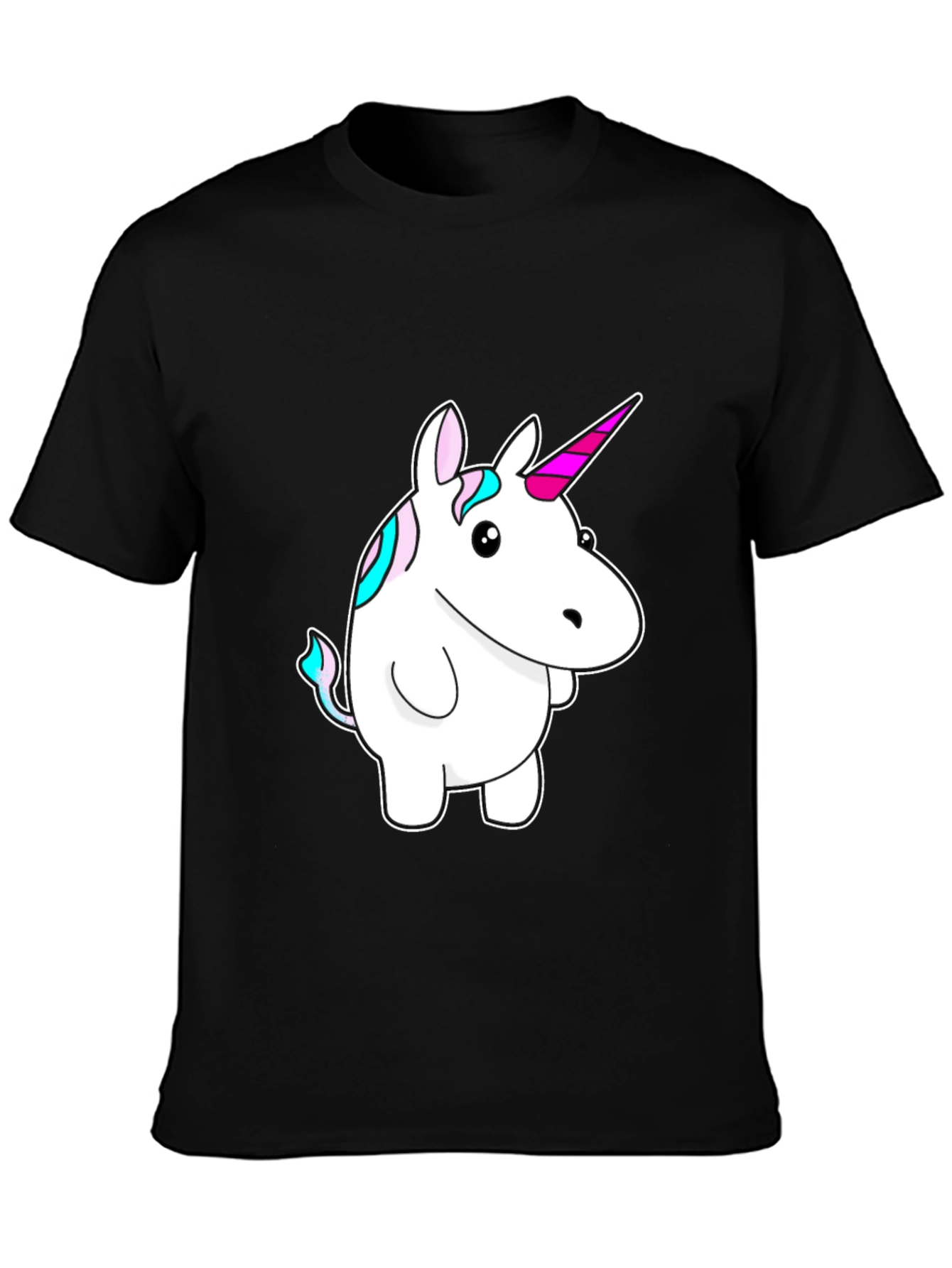 Unicorn Cartoon Graphic Print Black T-Shirt