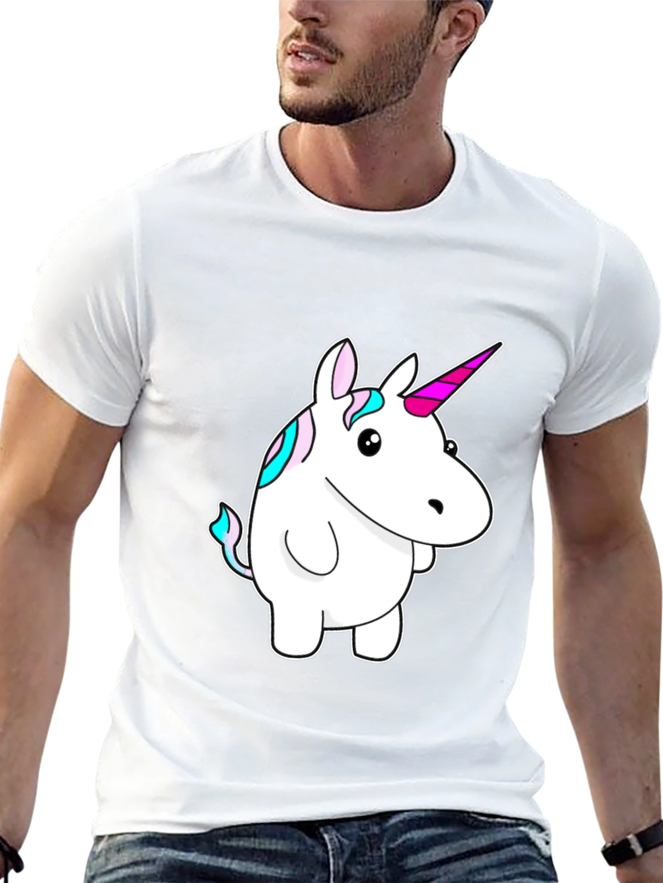 Unicorn Cartoon Graphic Print Black T-Shirt