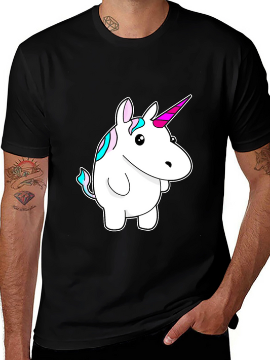 Unicorn Cartoon Graphic Print Black T-Shirt
