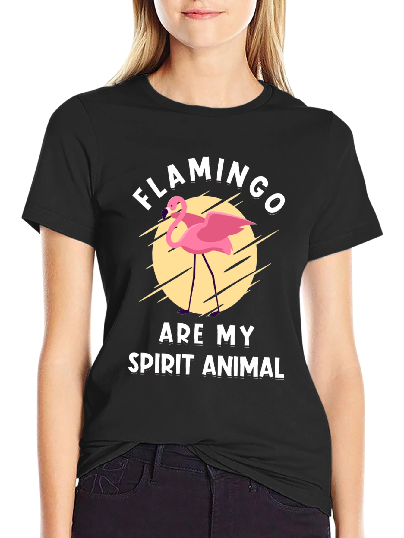 Flamingo Spirit Animal Black Graphic Tee