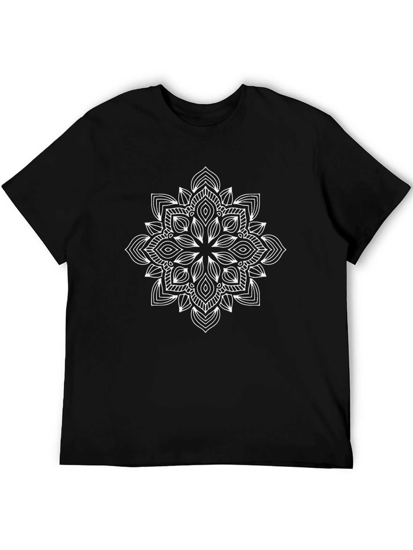 Black T-Shirt with White Mandala Design