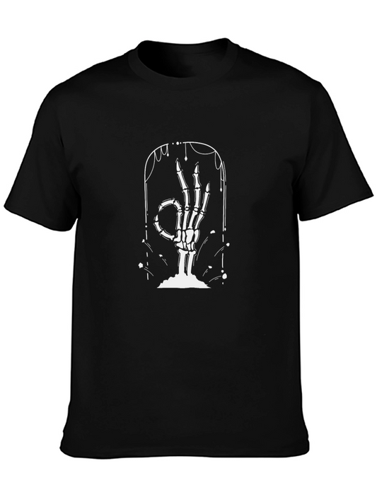 Skeleton Hand OK Sign Black T-Shirt