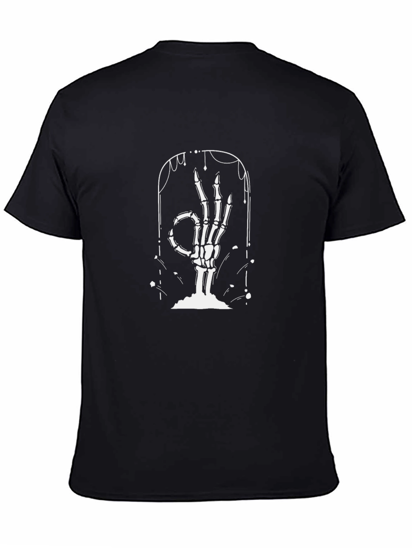 Skeleton Hand OK Sign Black T-Shirt