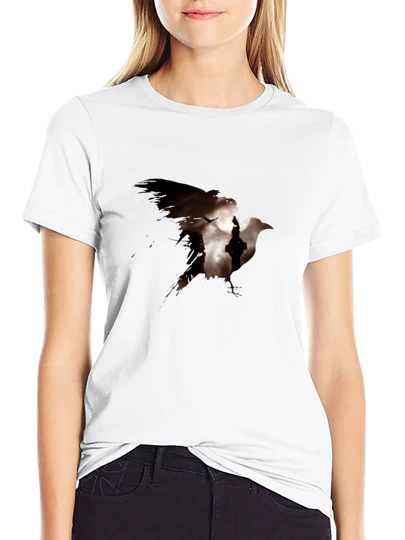 Raven Silhouette Graphic Black T-Shirt