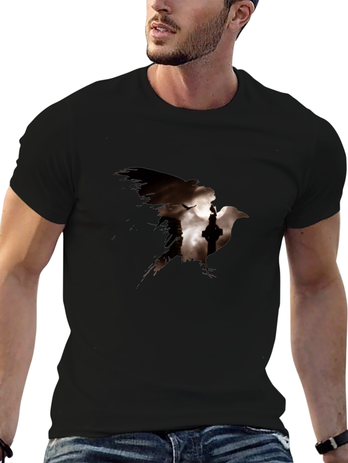 Raven Silhouette Graphic Black T-Shirt