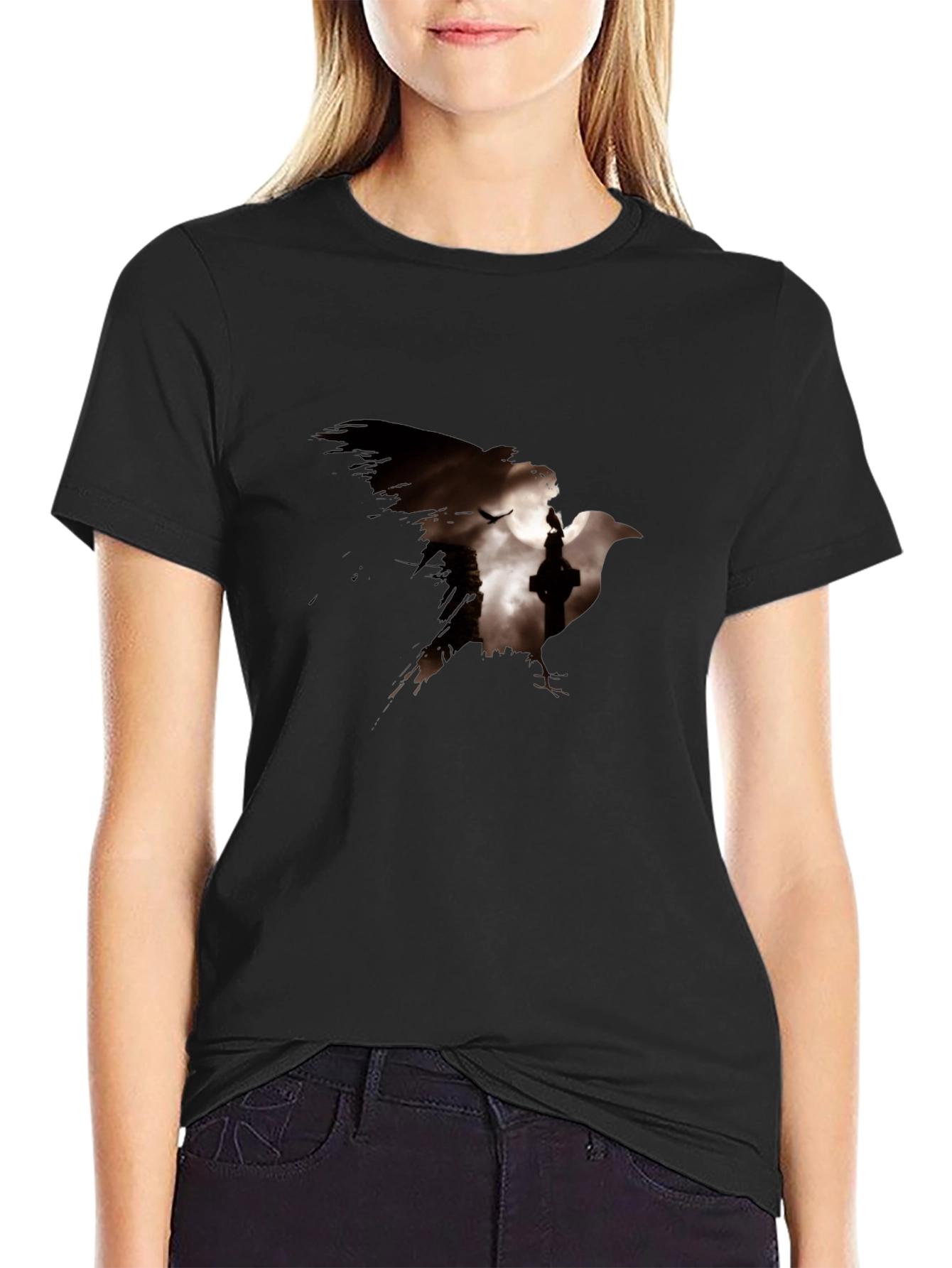 Raven Silhouette Graphic Black T-Shirt