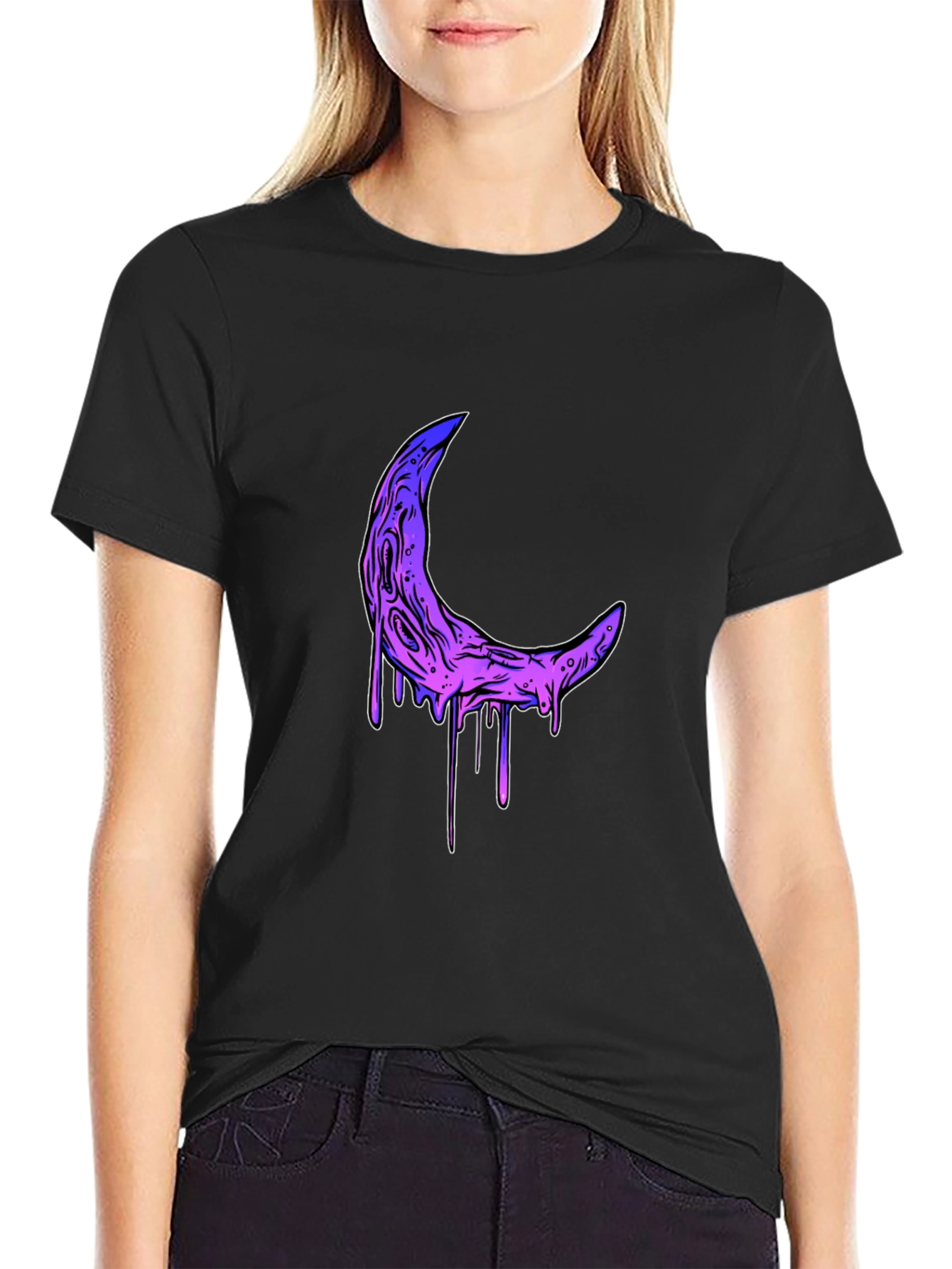 Melting Moon Graphic Tee - Stylish Black T-Shirt