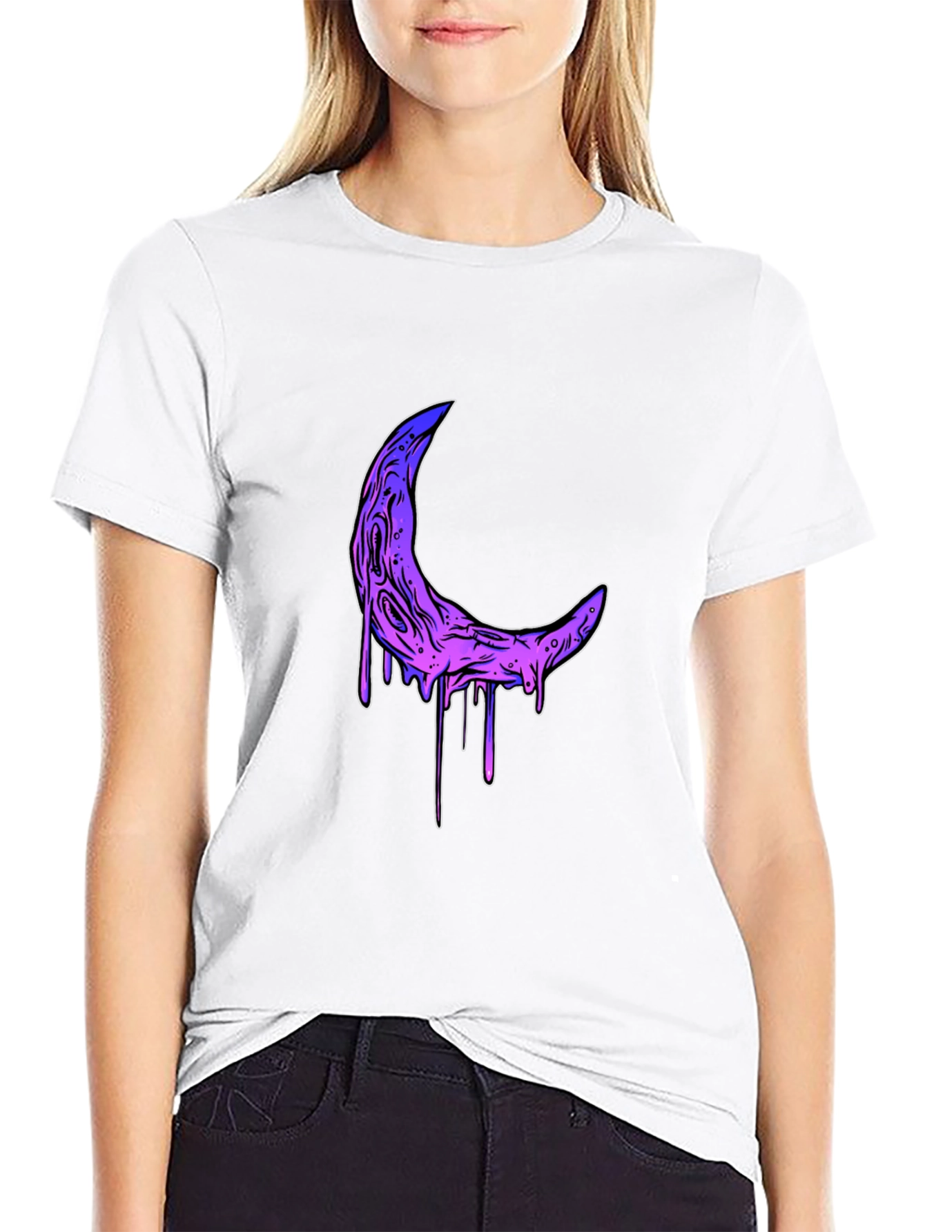Melting Moon Graphic Tee - Stylish Black T-Shirt