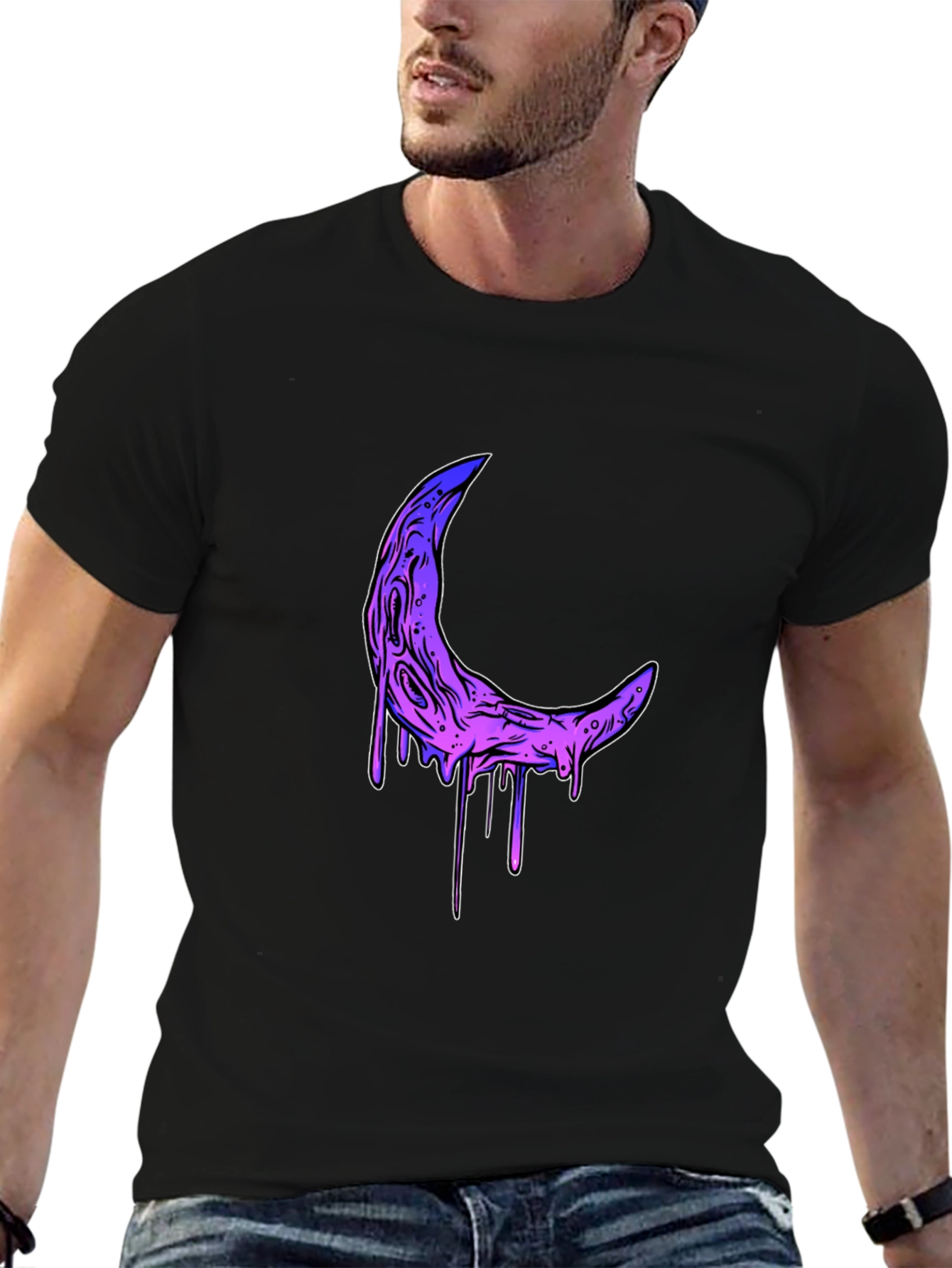 Melting Moon Graphic Tee - Stylish Black T-Shirt