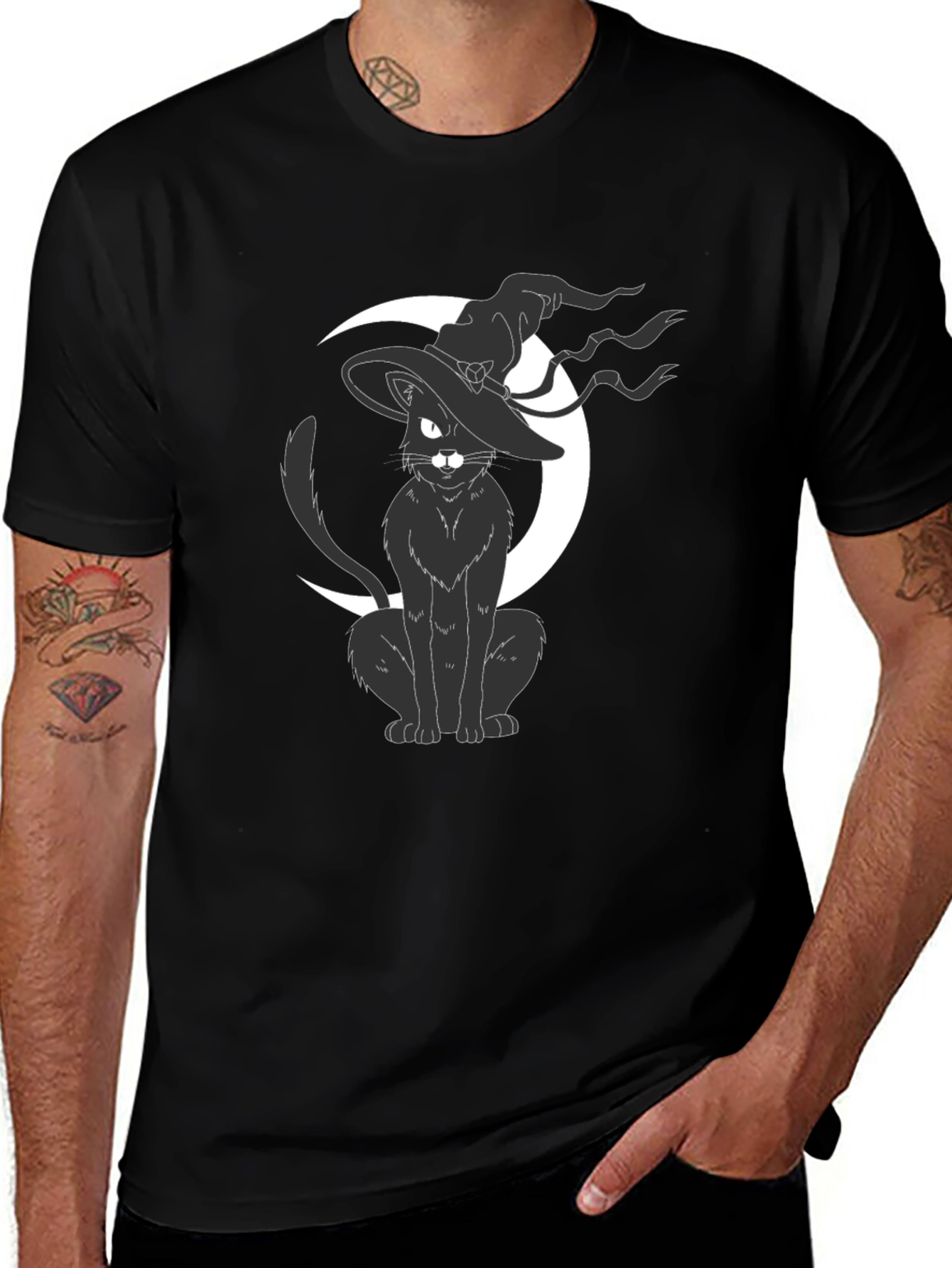 Witch Cat on Moon T-Shirt - Halloween Tee