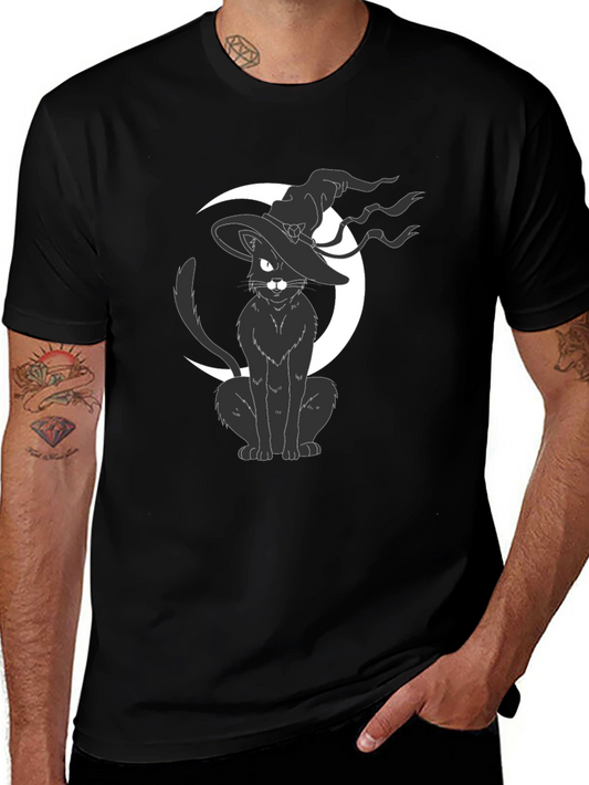 Witch Cat on Moon T-Shirt - Halloween Tee