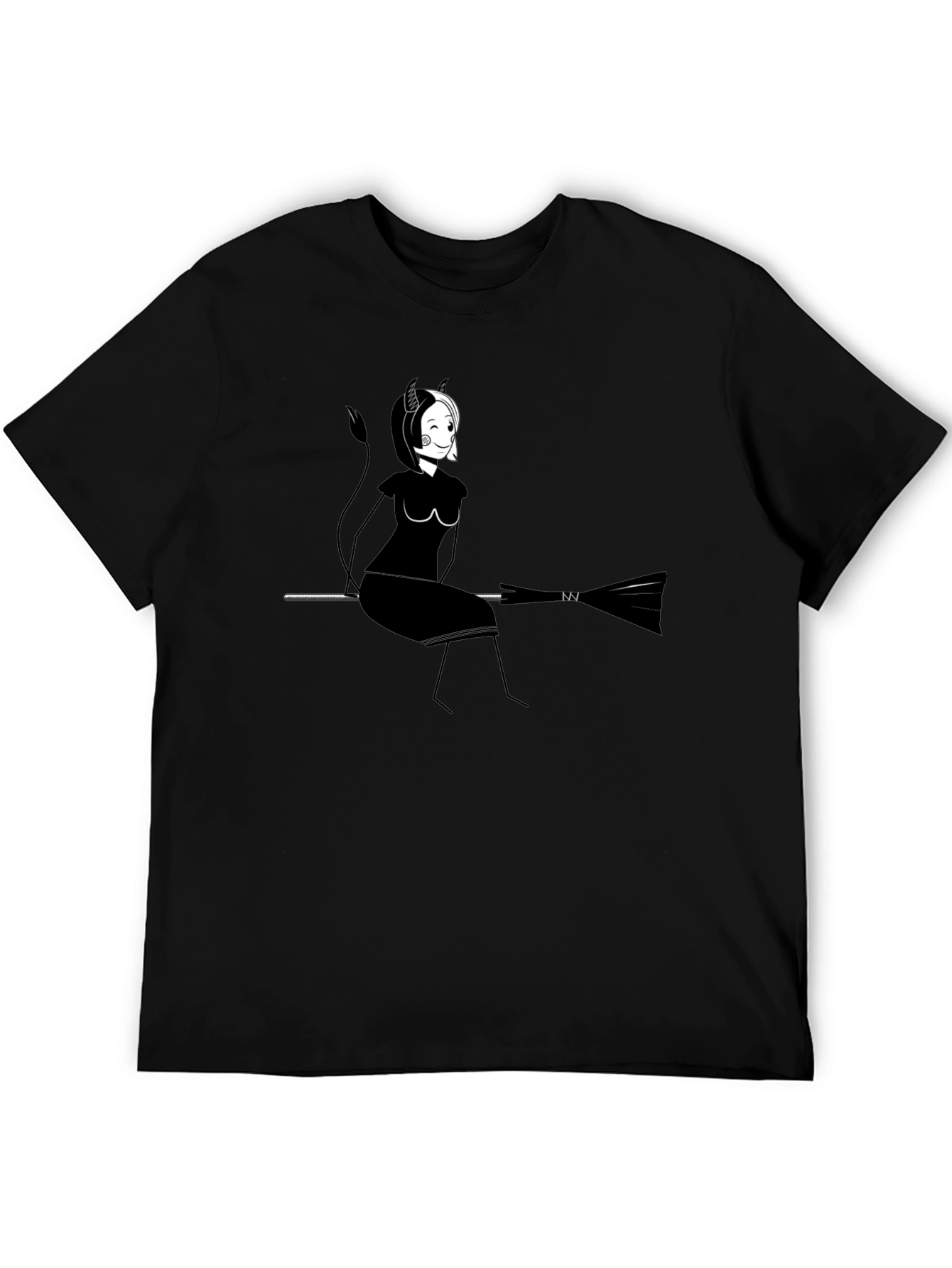 Witch on Broomstick Graphic T-Shirt - Black