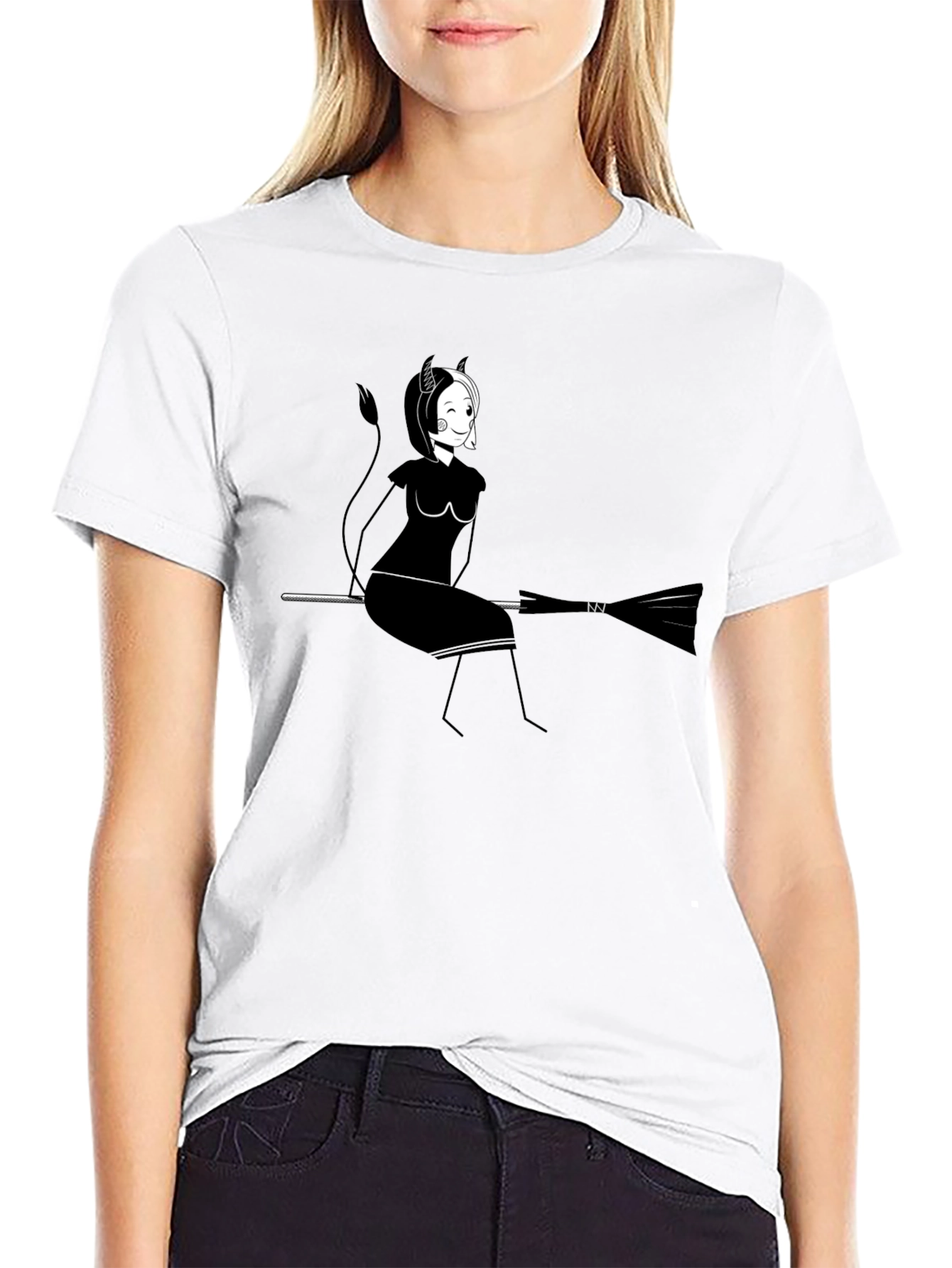 Witch on Broomstick Graphic T-Shirt - Black