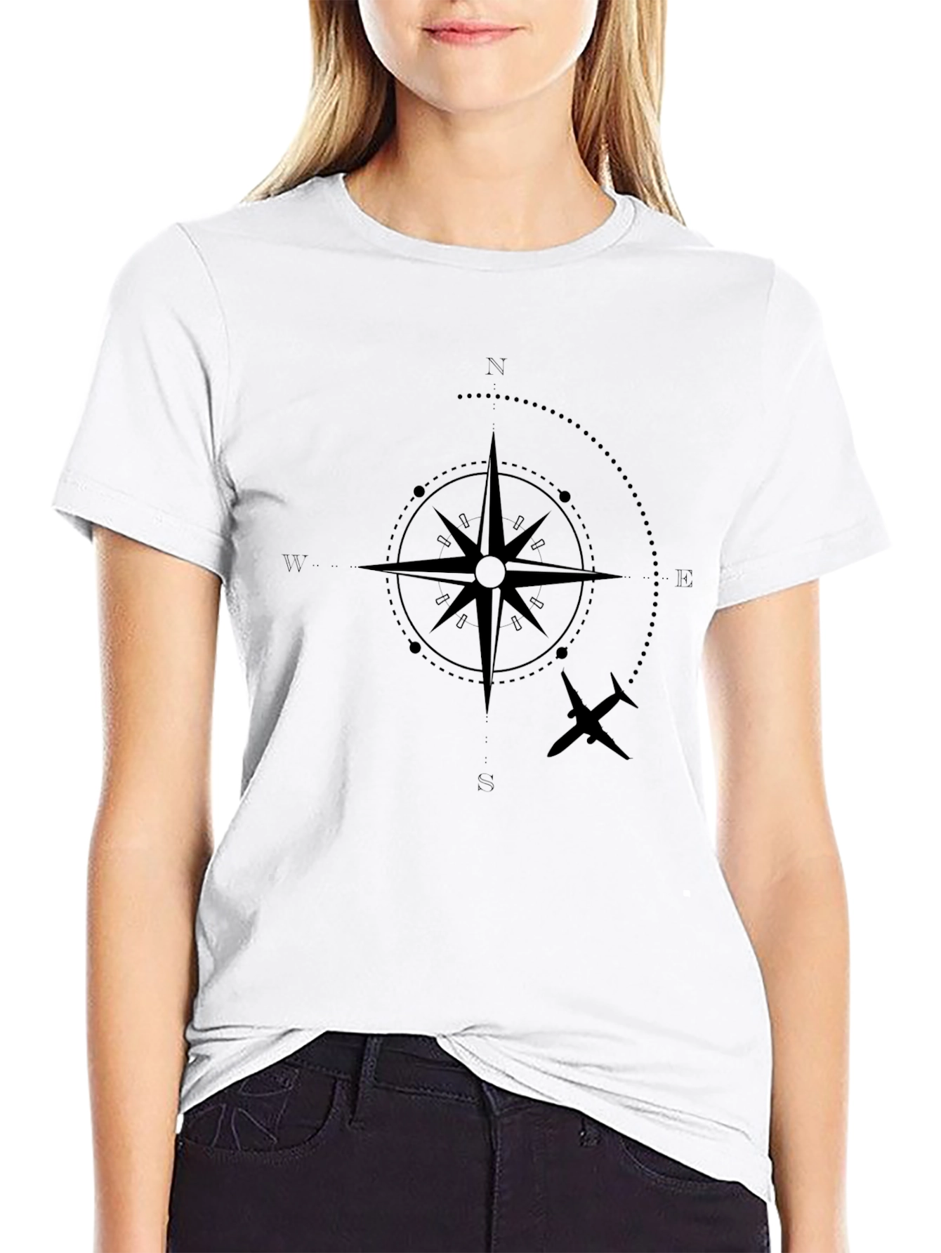 Compass & Plane Graphic Black T-Shirt