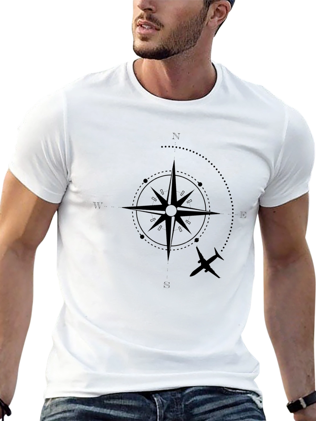 Compass & Plane Graphic Black T-Shirt