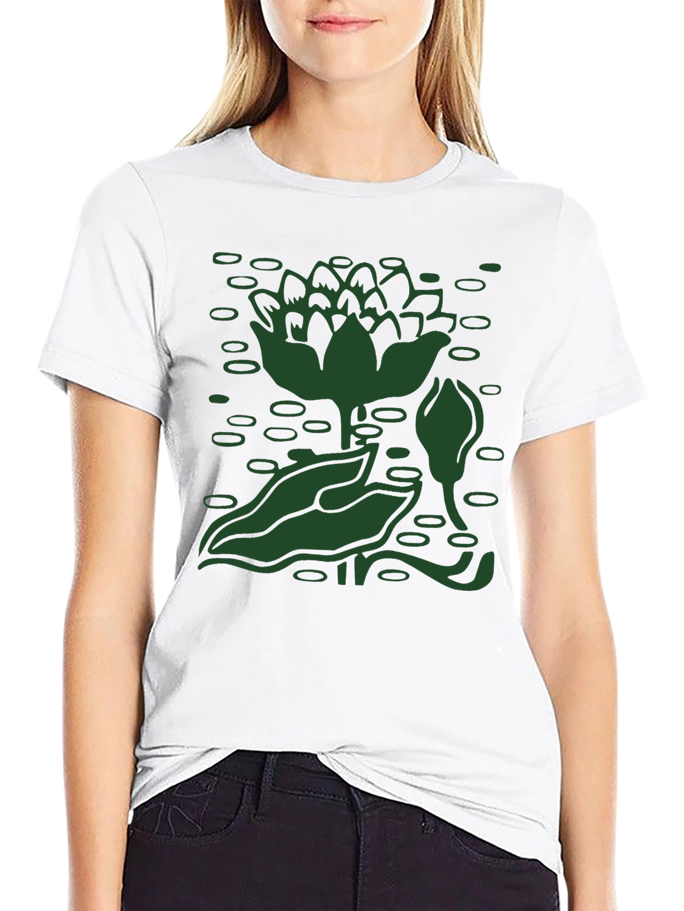 Green Lotus Pond Black T-Shirt