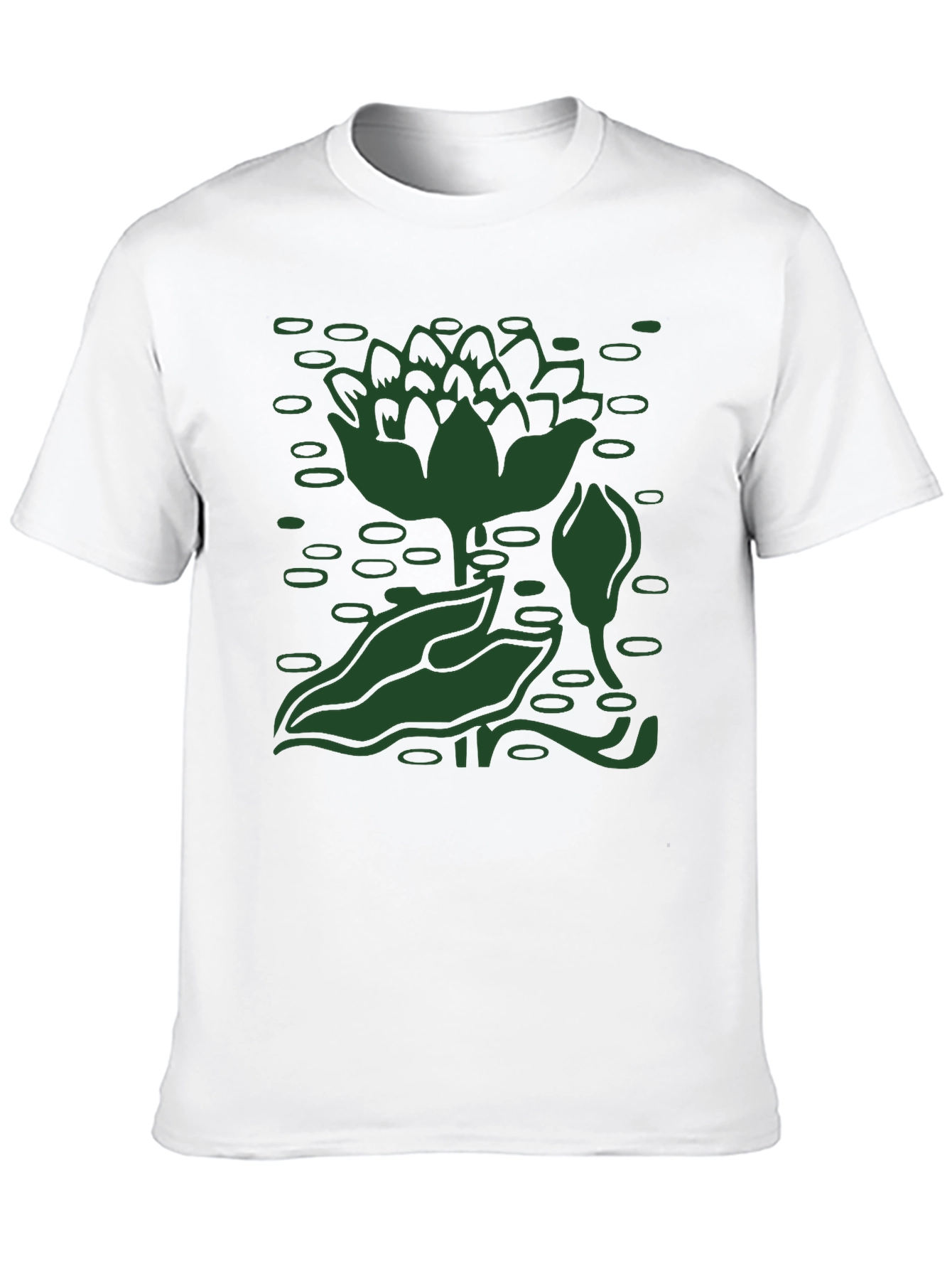 Green Lotus Pond Black T-Shirt