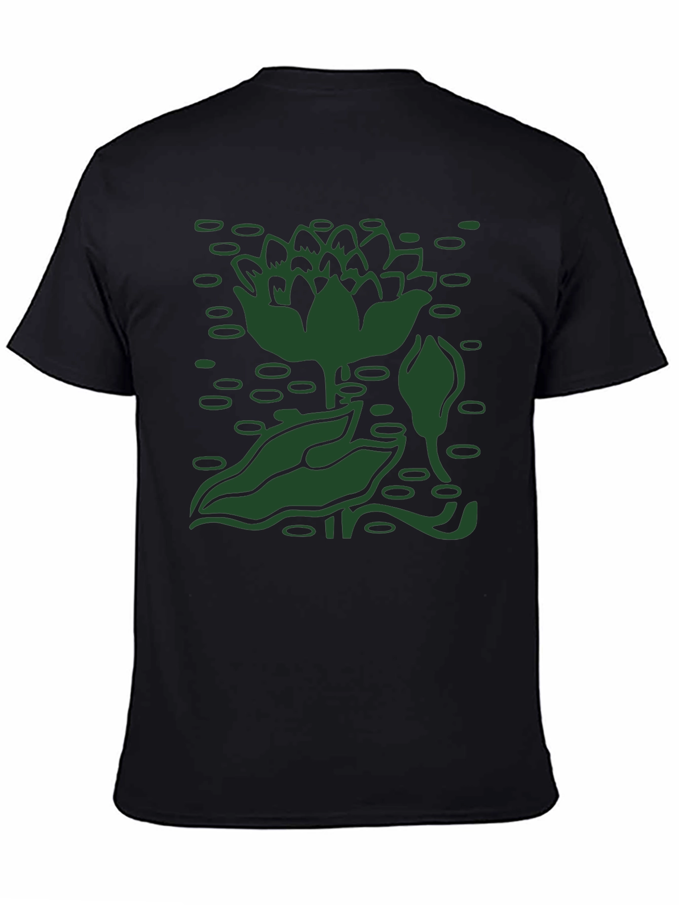 Green Lotus Pond Black T-Shirt