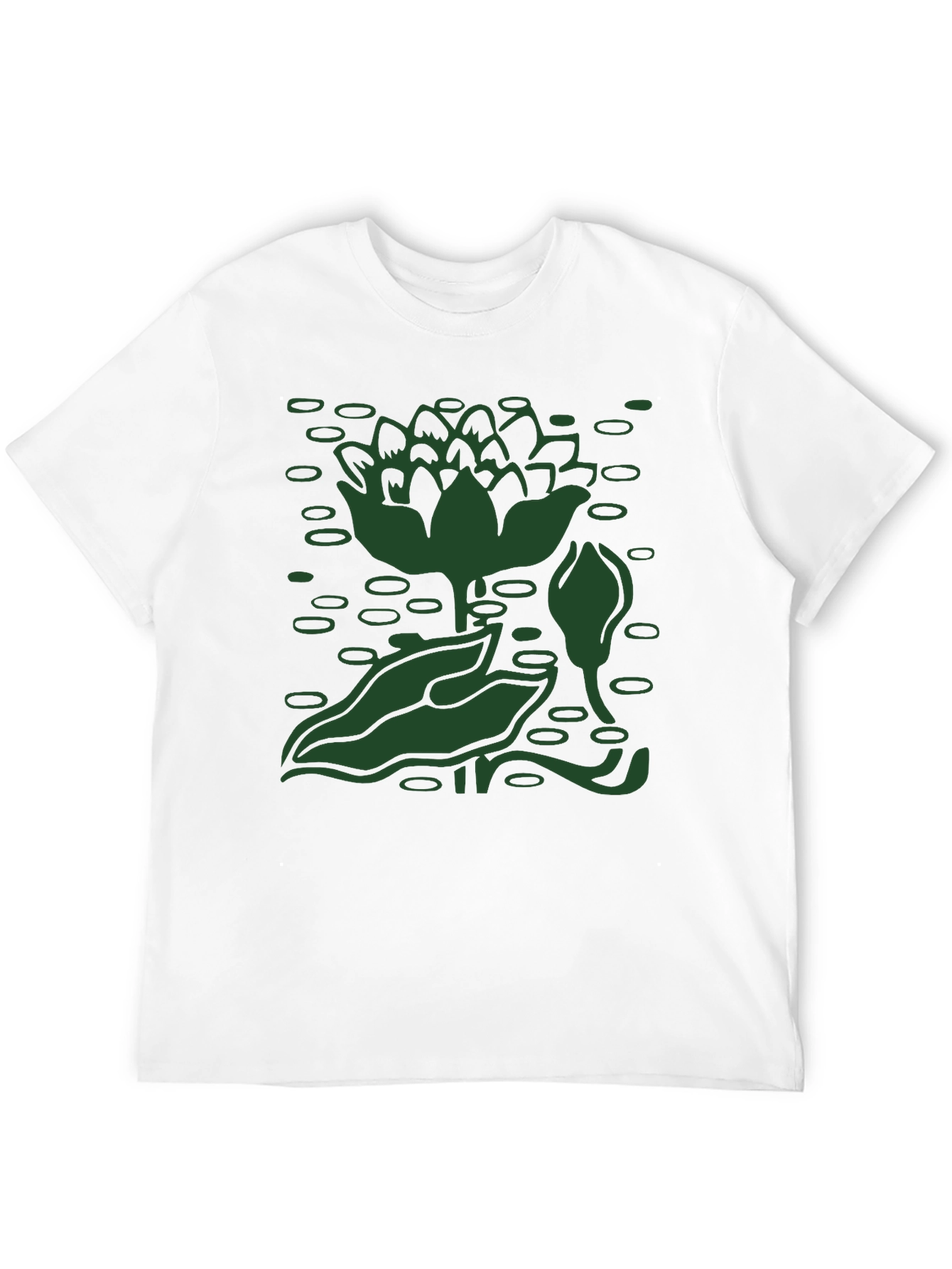 Green Lotus Pond Black T-Shirt