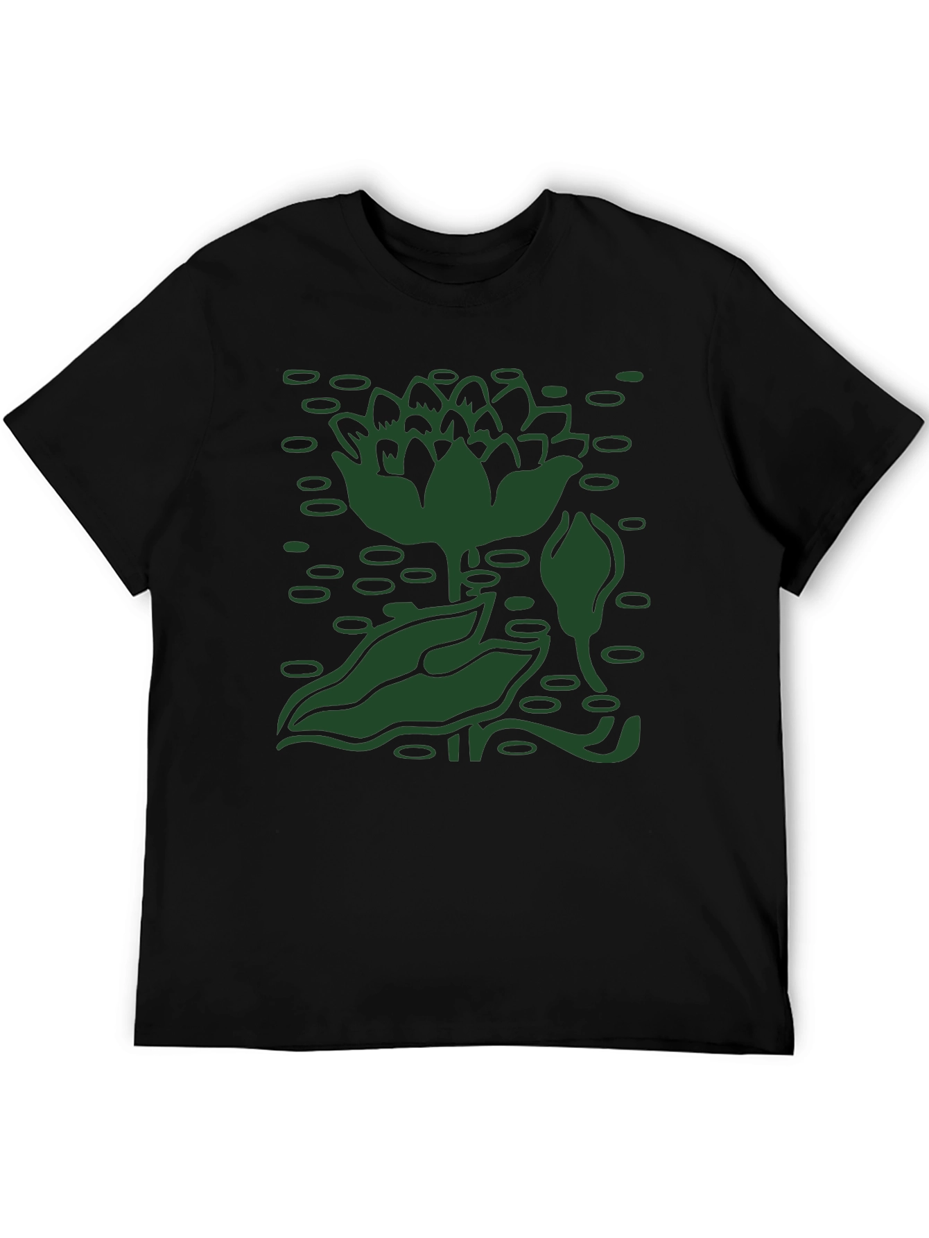 Green Lotus Pond Black T-Shirt