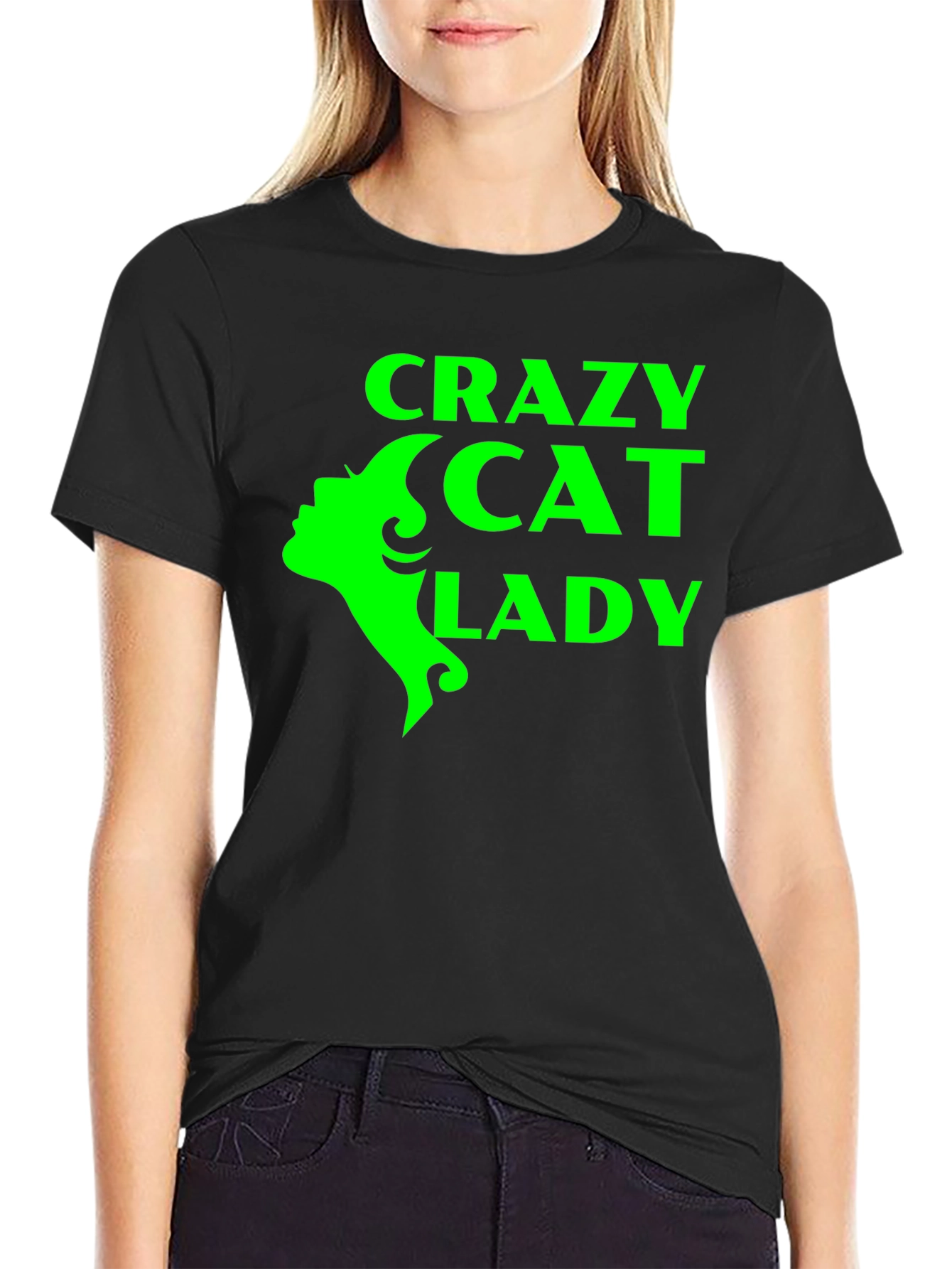 Crazy Cat Lady T-Shirt - Black with Green Graphic