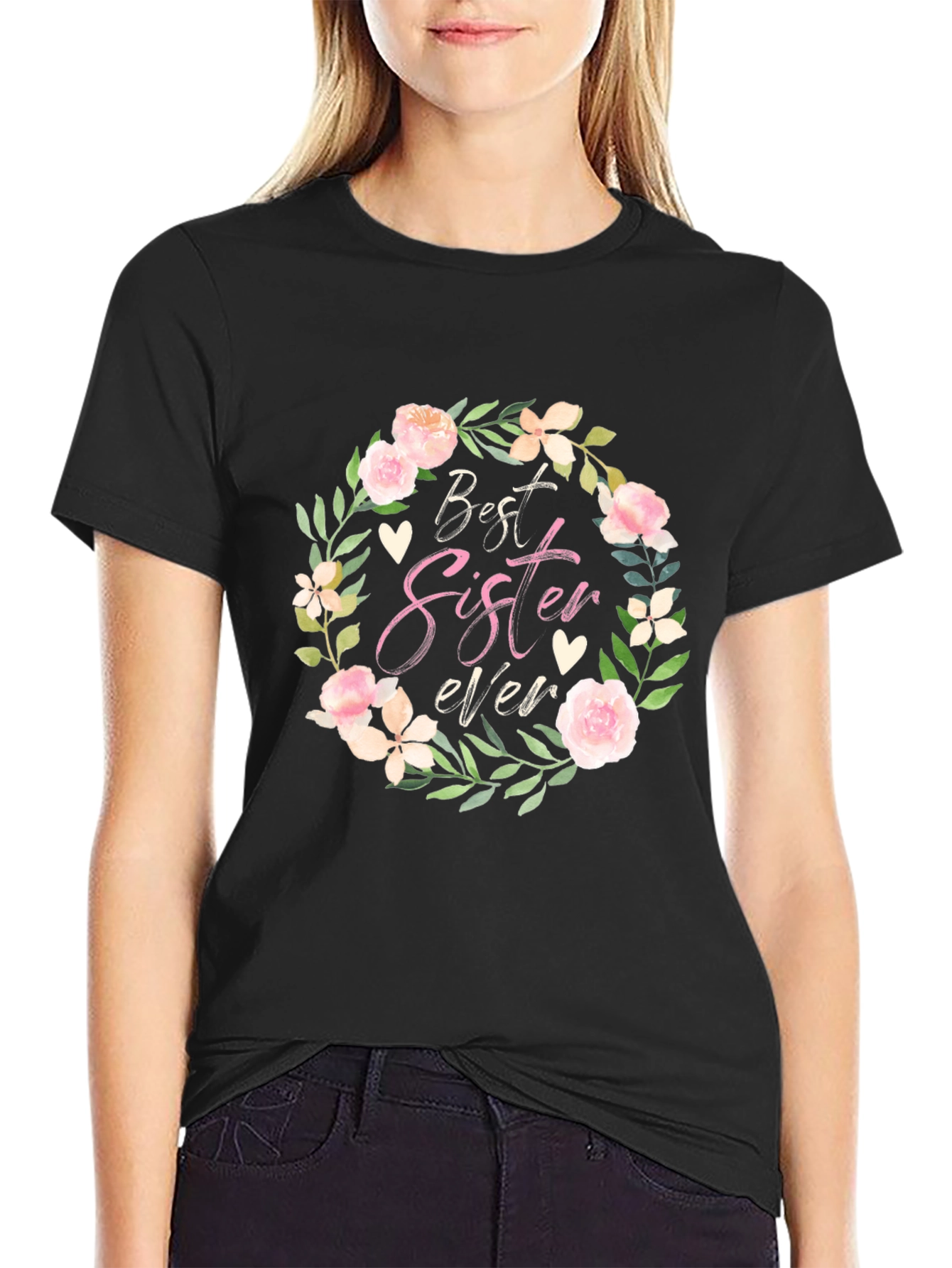Best Sister Ever Floral Wreath T-Shirt