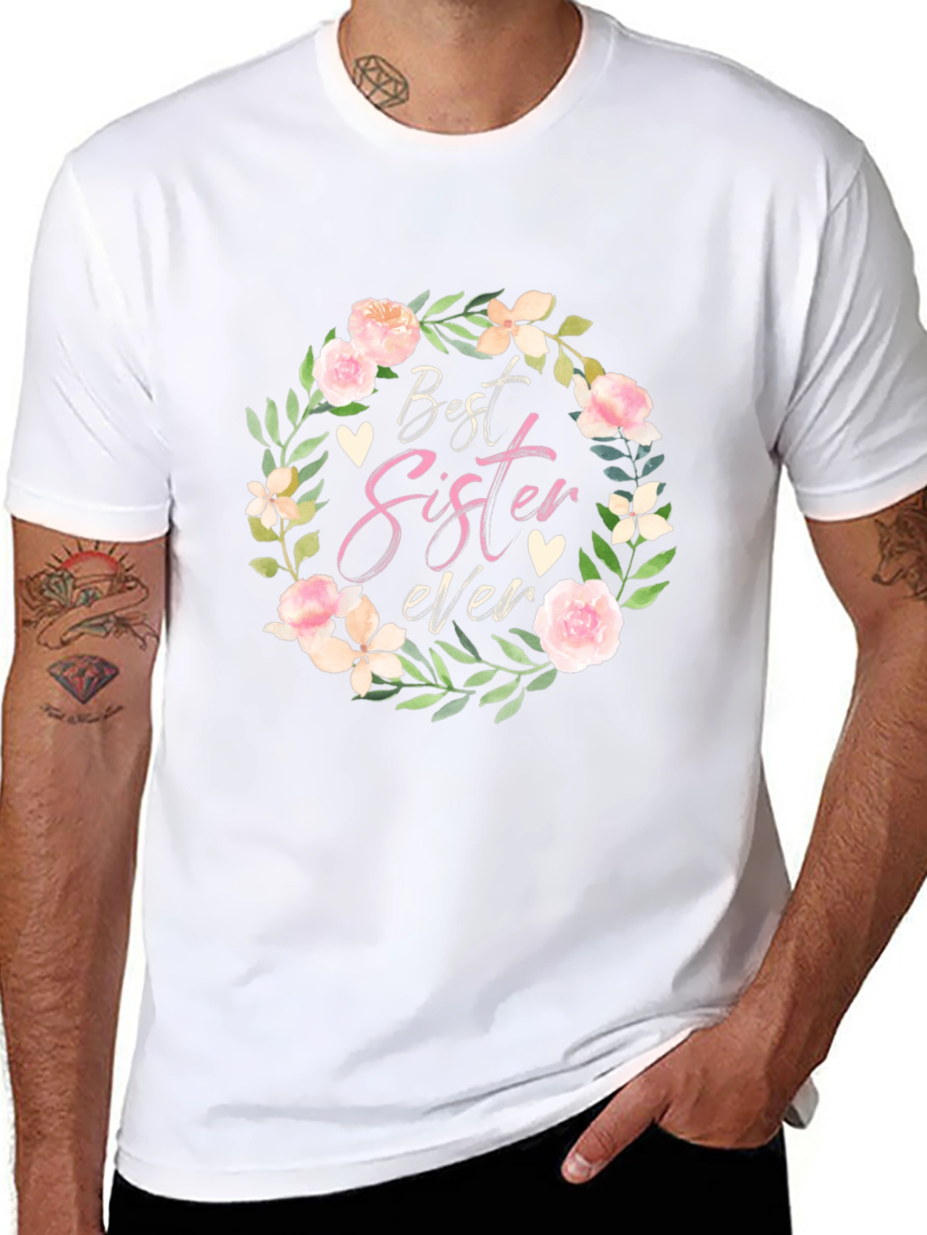 Best Sister Ever Floral Wreath T-Shirt