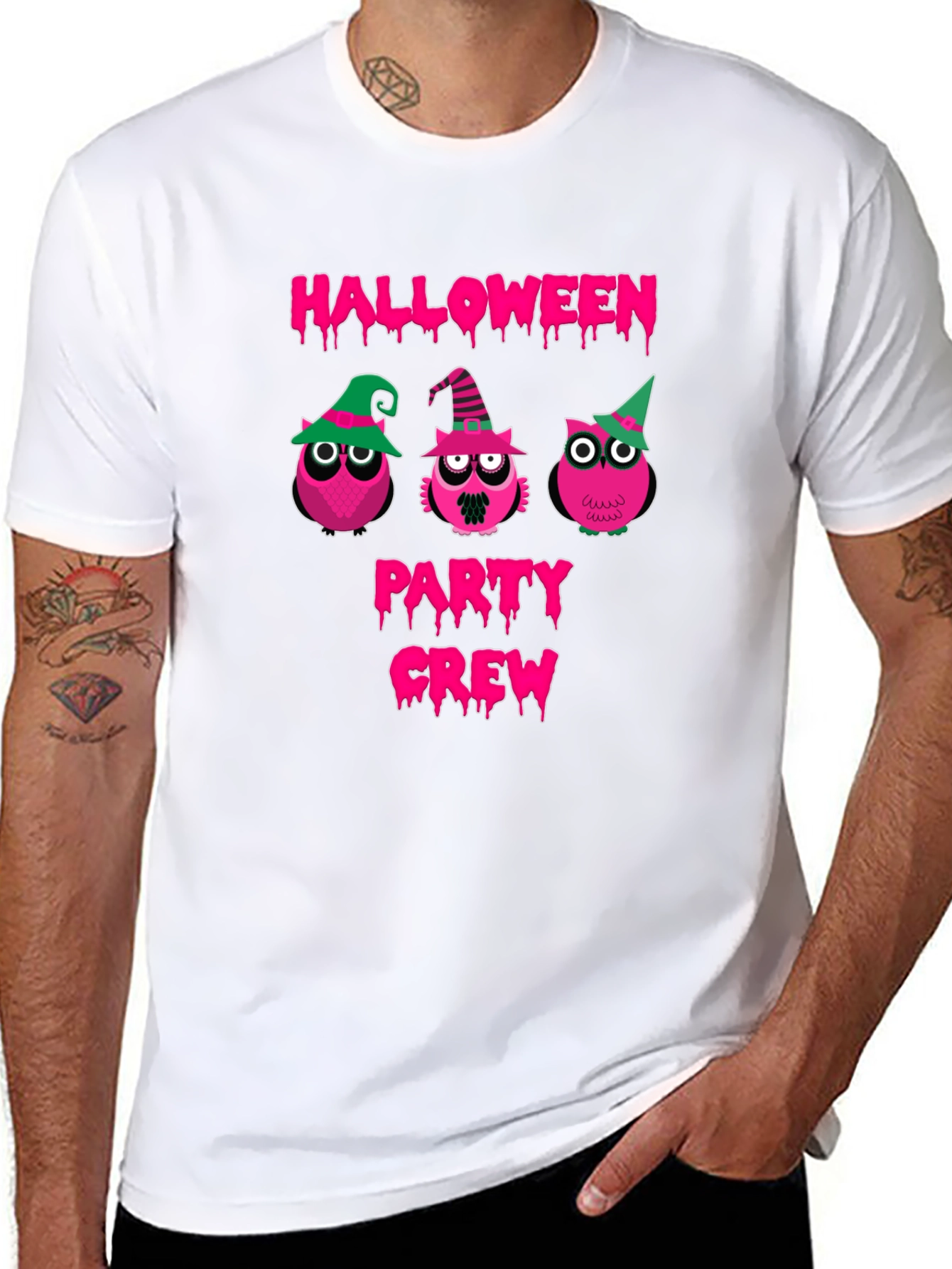 Halloween Owls Party Crew Black T-Shirt