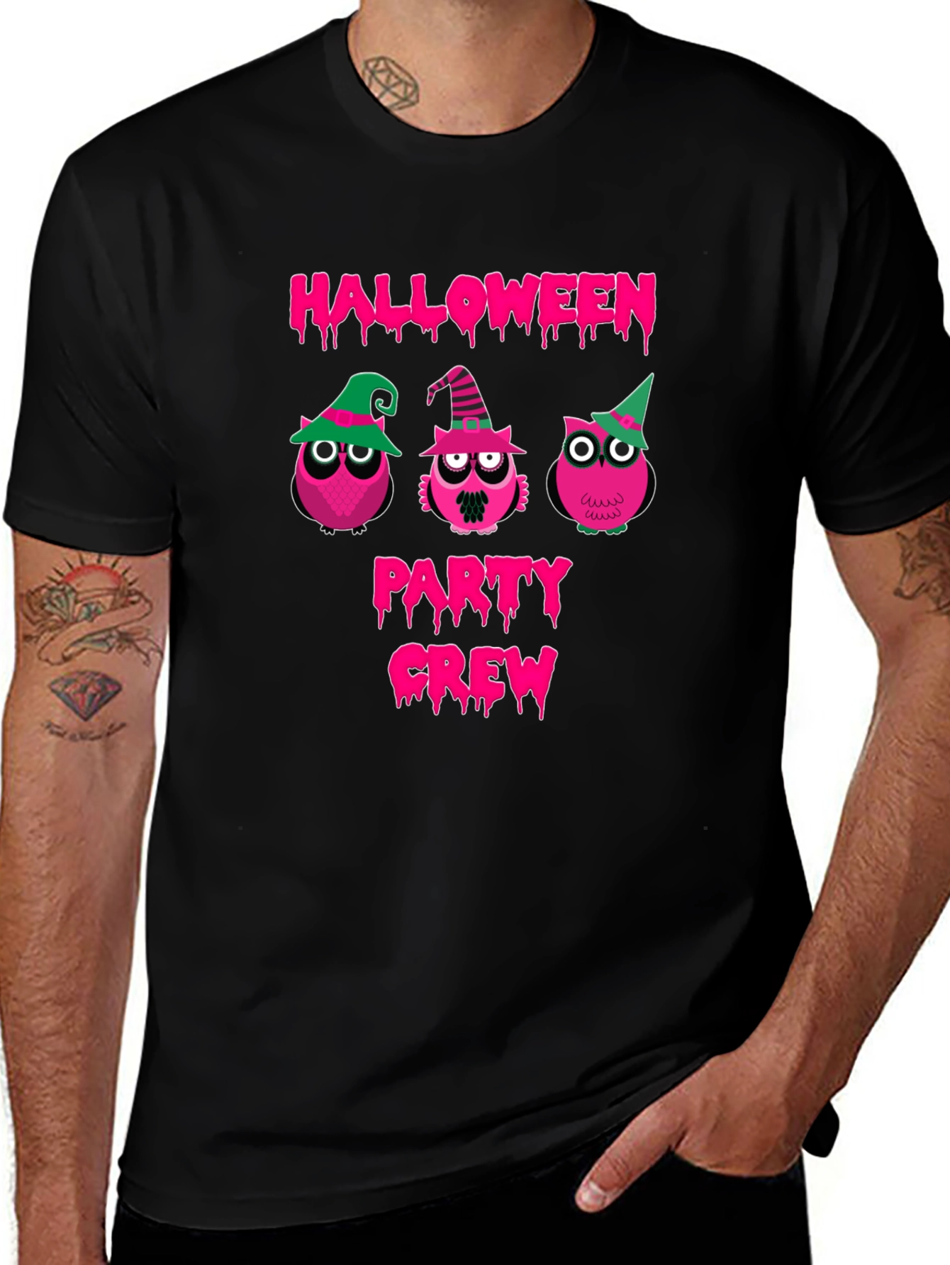Halloween Owls Party Crew Black T-Shirt