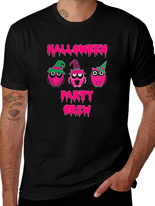Halloween Owls Party Crew Black T-Shirt