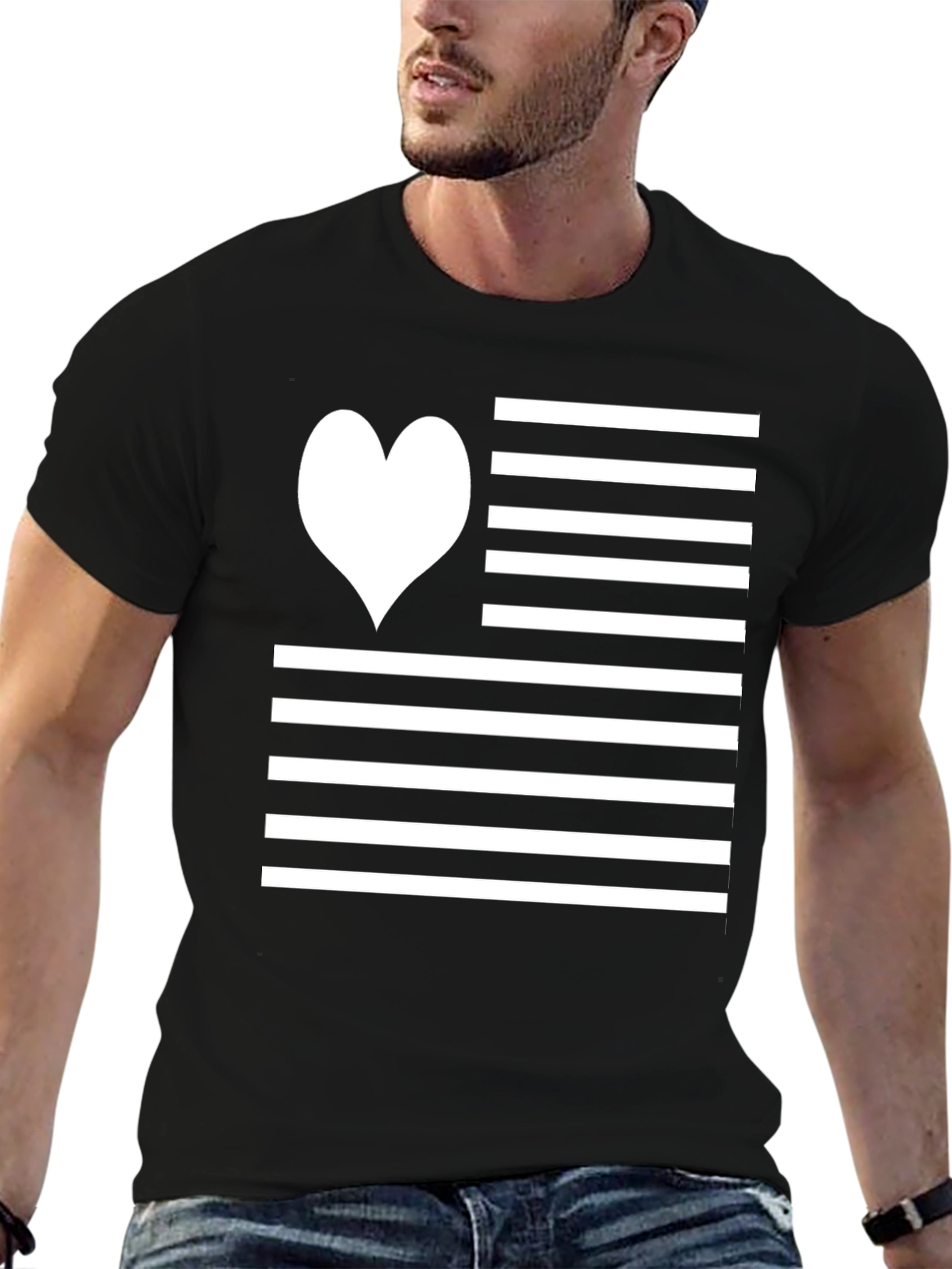 Heart Stripes Graphic Tee - Black
