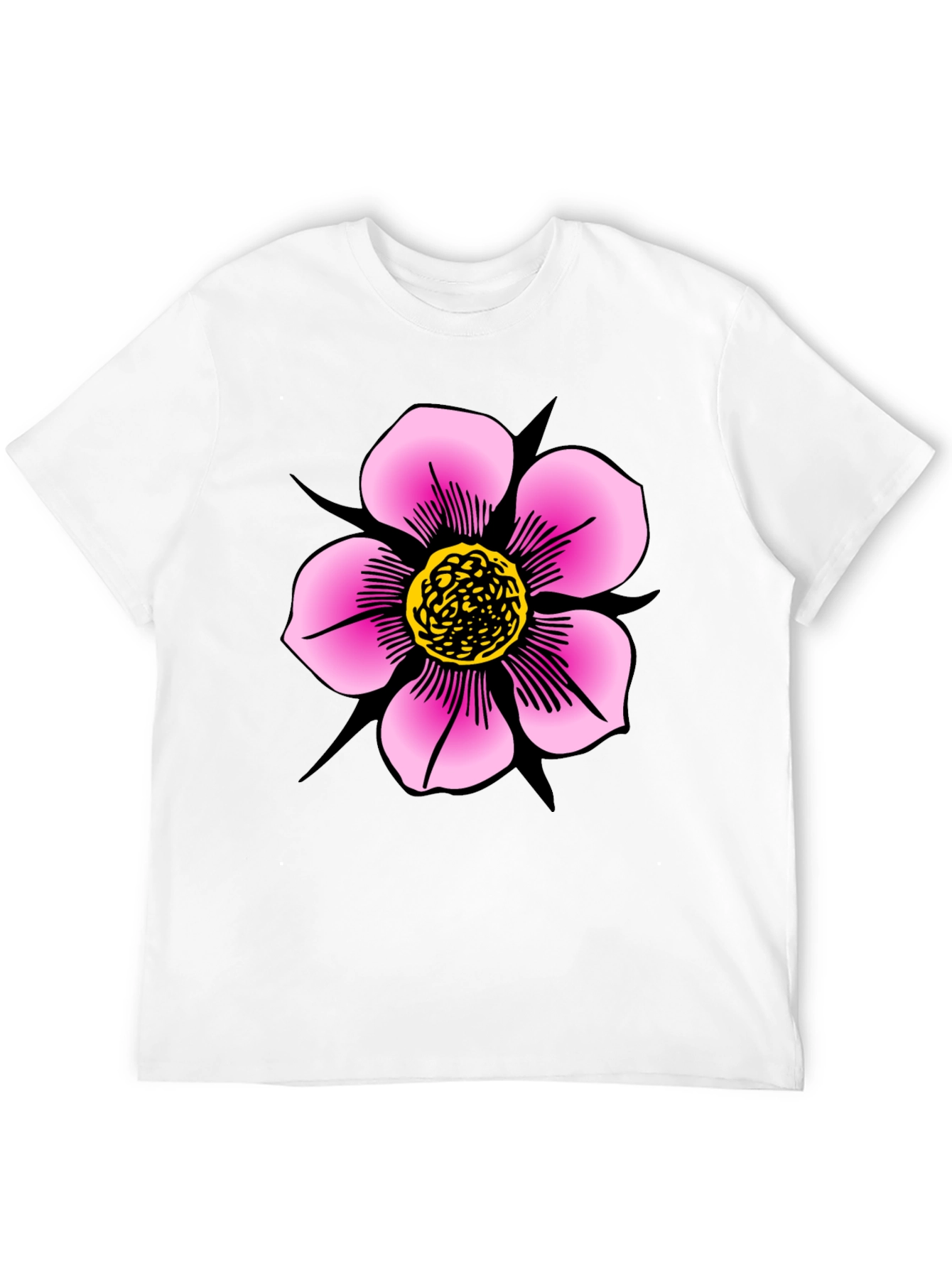 Black T-Shirt with Pink Flower Graphic