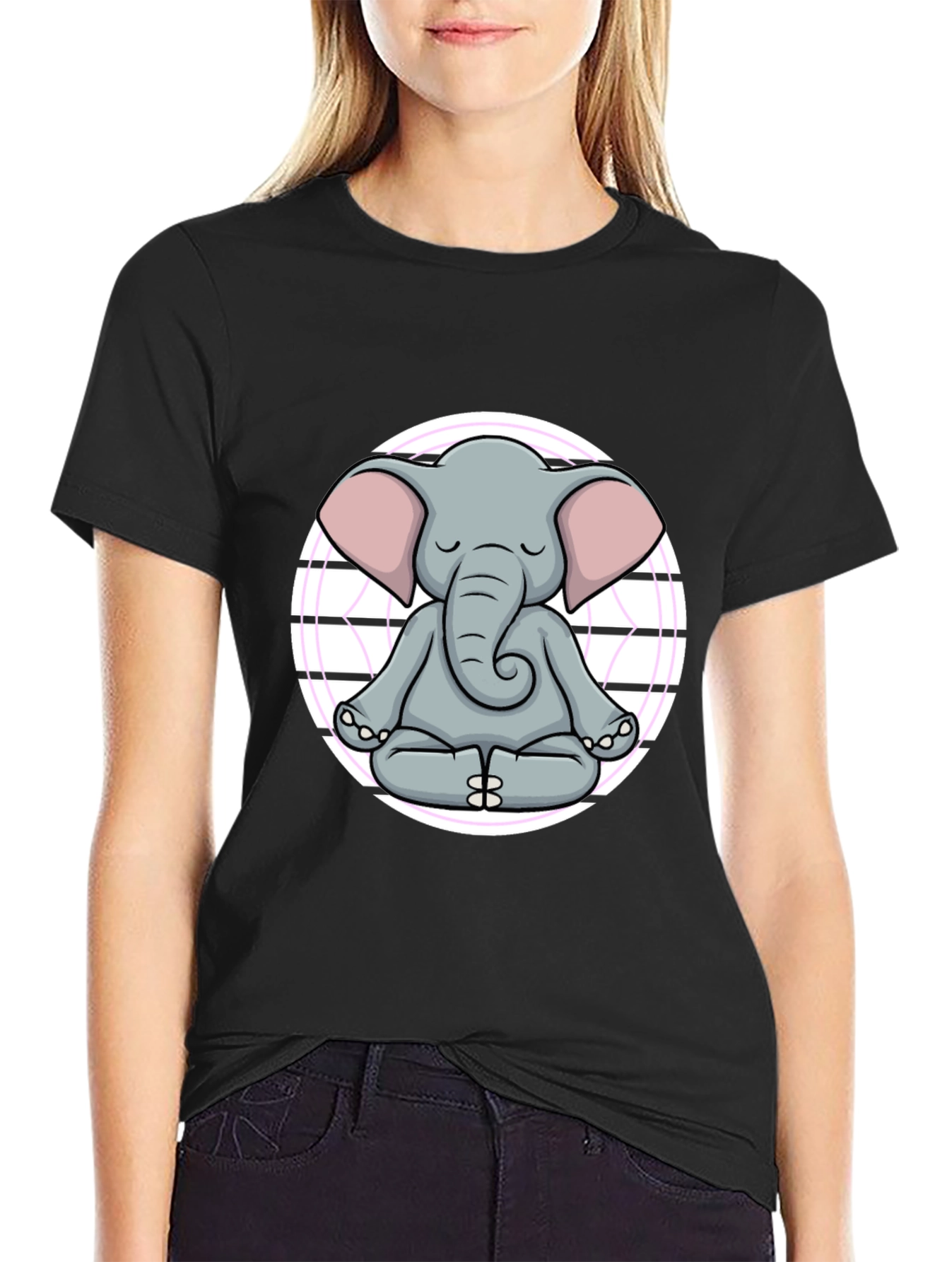 Zen Elephant T-Shirt - Meditating Cartoon Graphic Tee