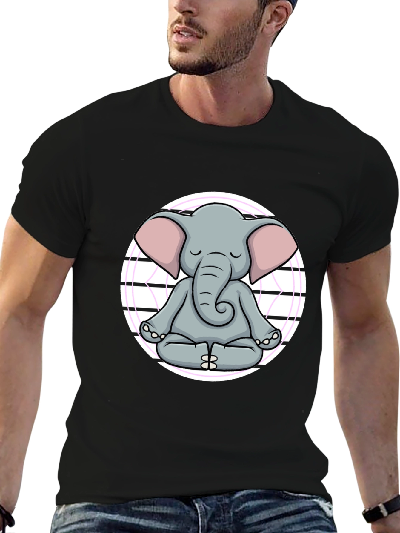 Zen Elephant T-Shirt - Meditating Cartoon Graphic Tee