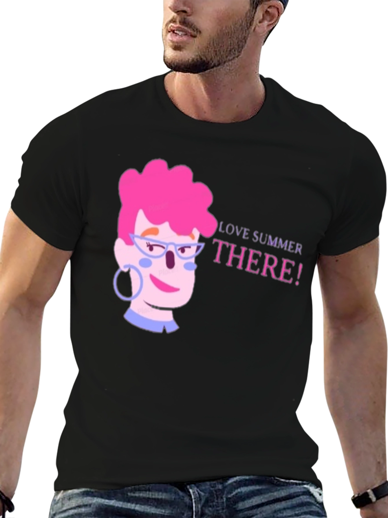 Summer Love Cartoon Graphic Black T-Shirt