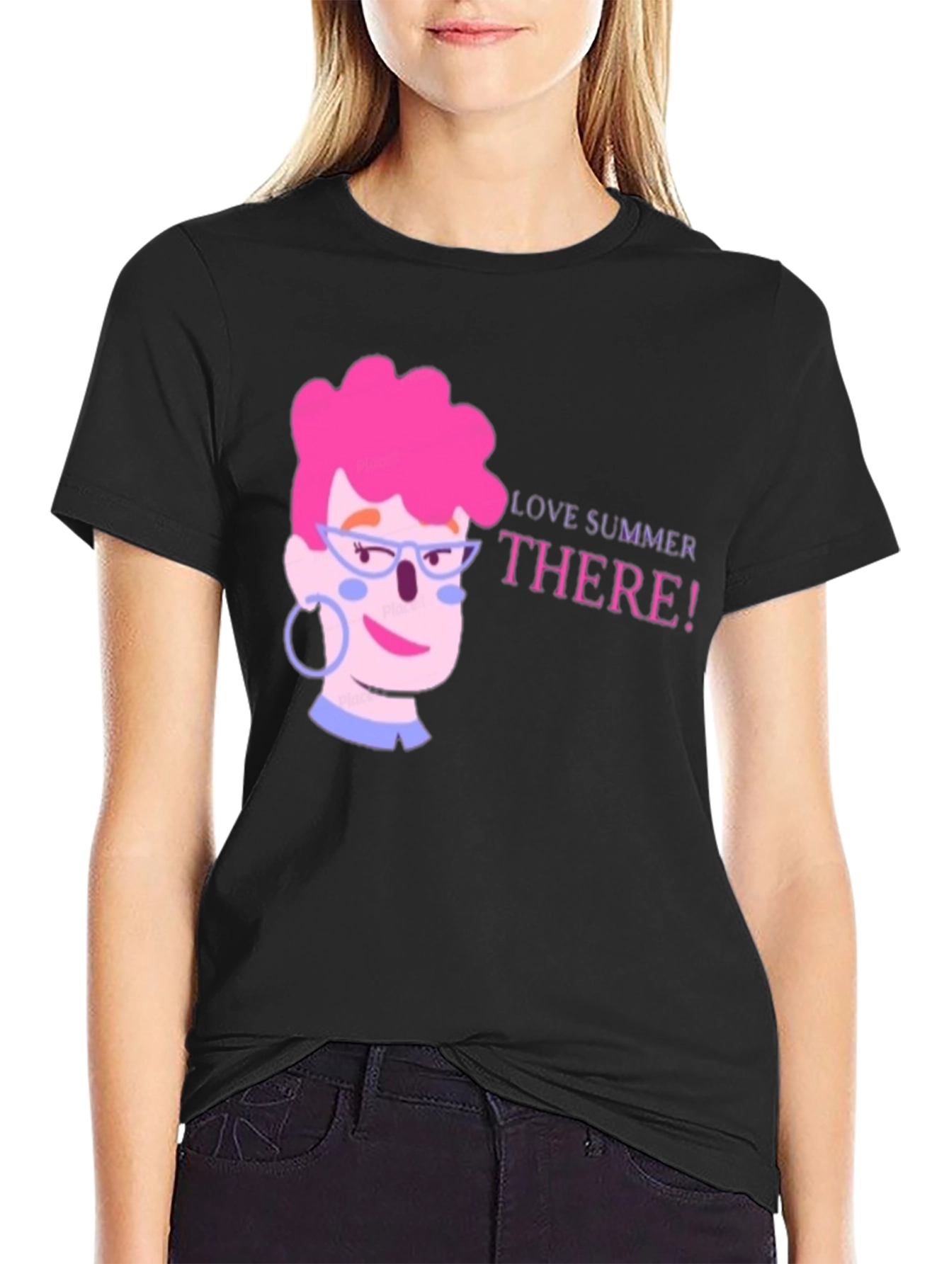 Summer Love Cartoon Graphic Black T-Shirt